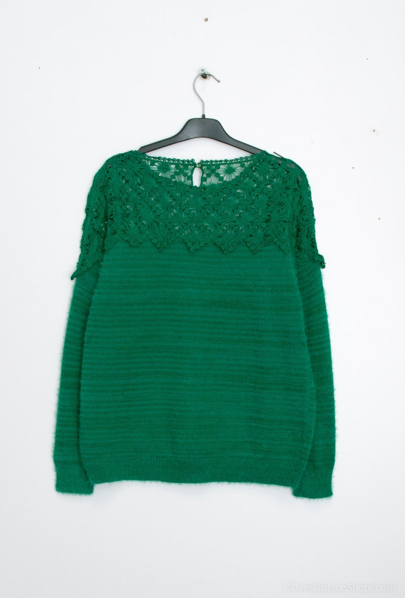 Pullover mit Spitze - Grün 2 - Miniaturansicht