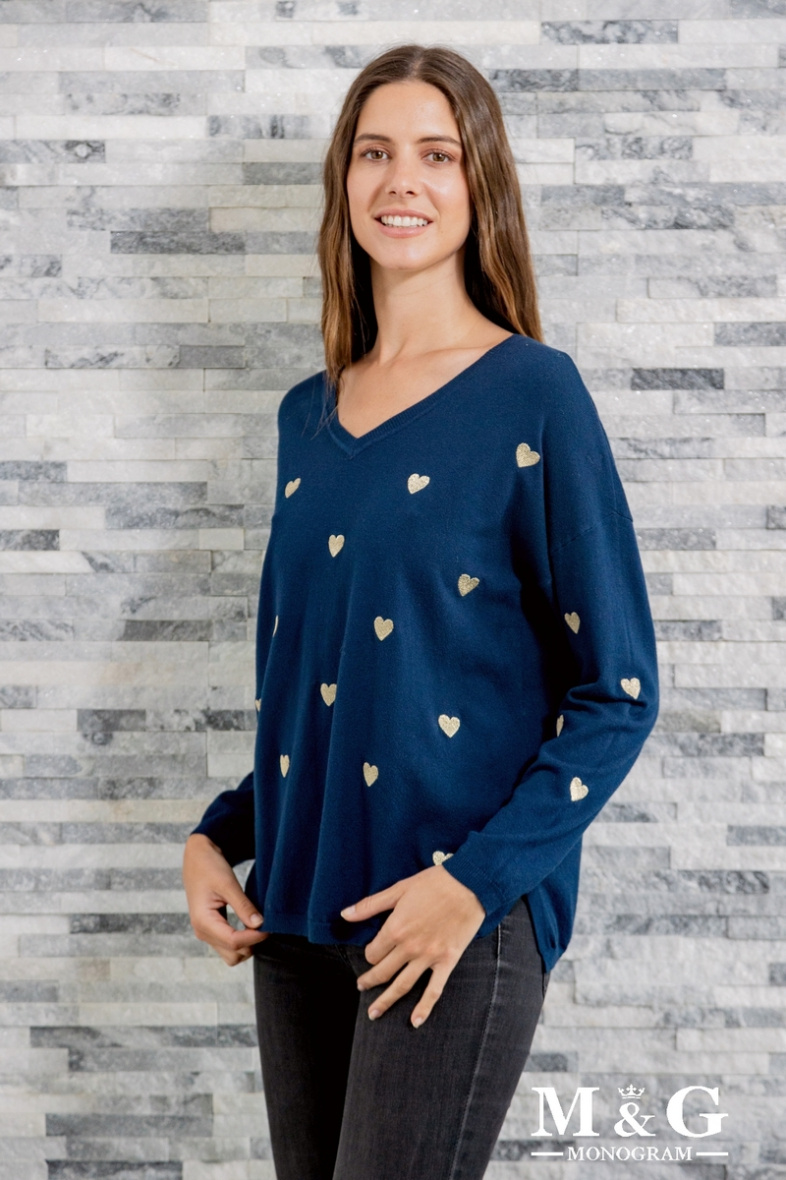 Grossiste M&G MONOGRAM - Pull col V avec cœurs brodés