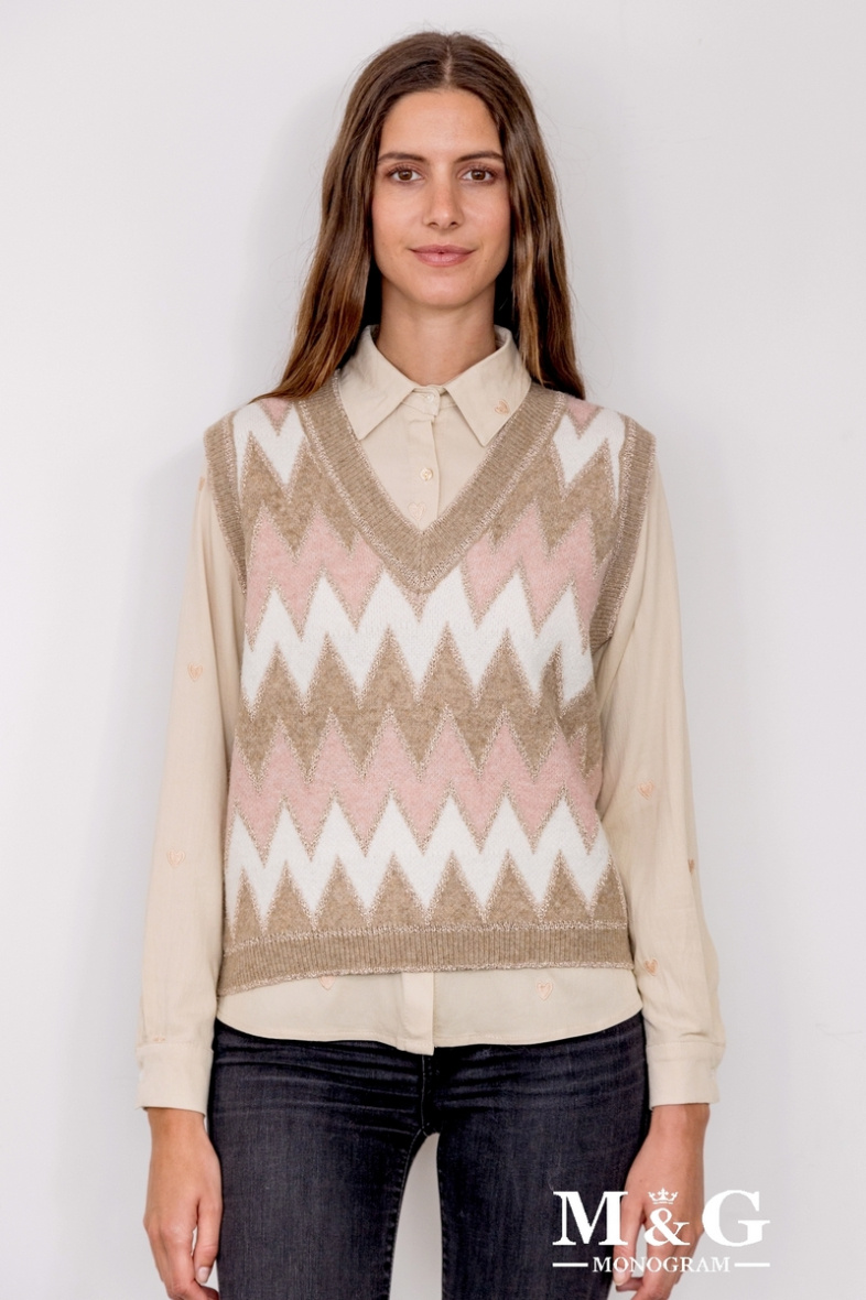 Wholesaler M&G MONOGRAM - Sleeveless Jacquard V-neck sweater with shiny threads