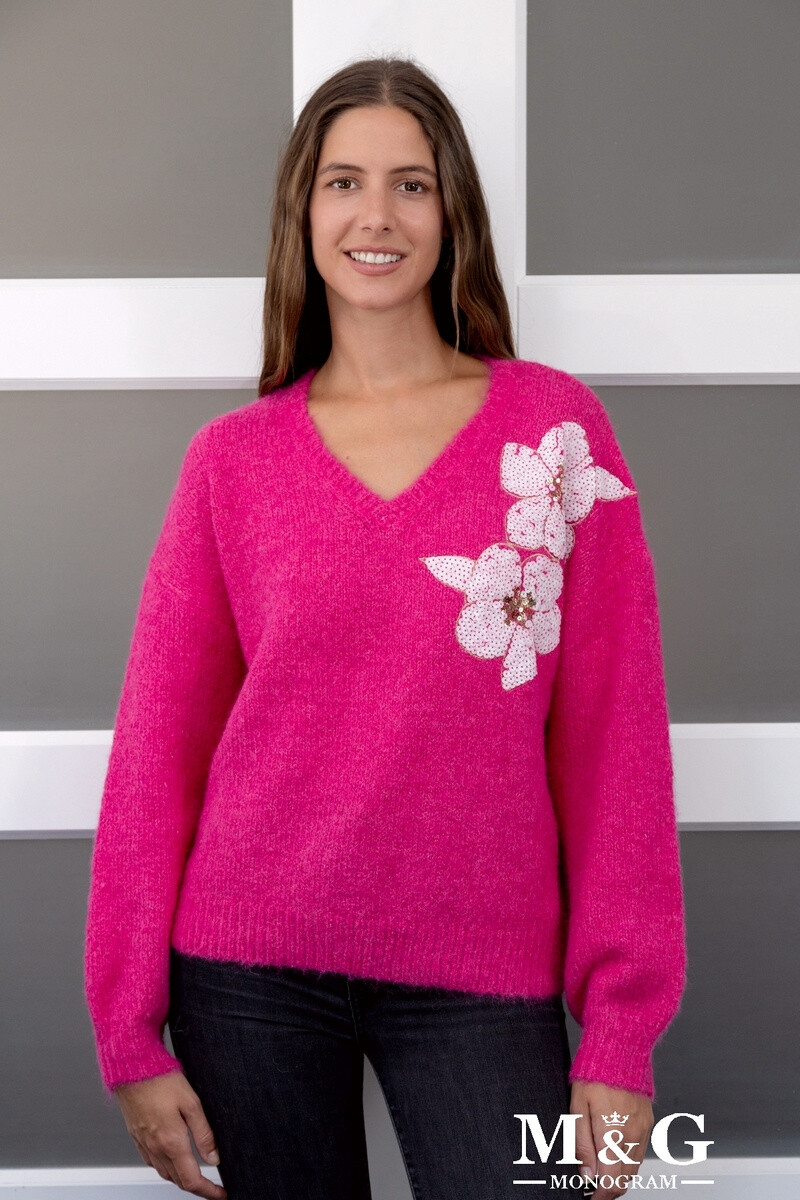 Grossiste M&G MONOGRAM - Pull col V avec fleurs brodées en sequins