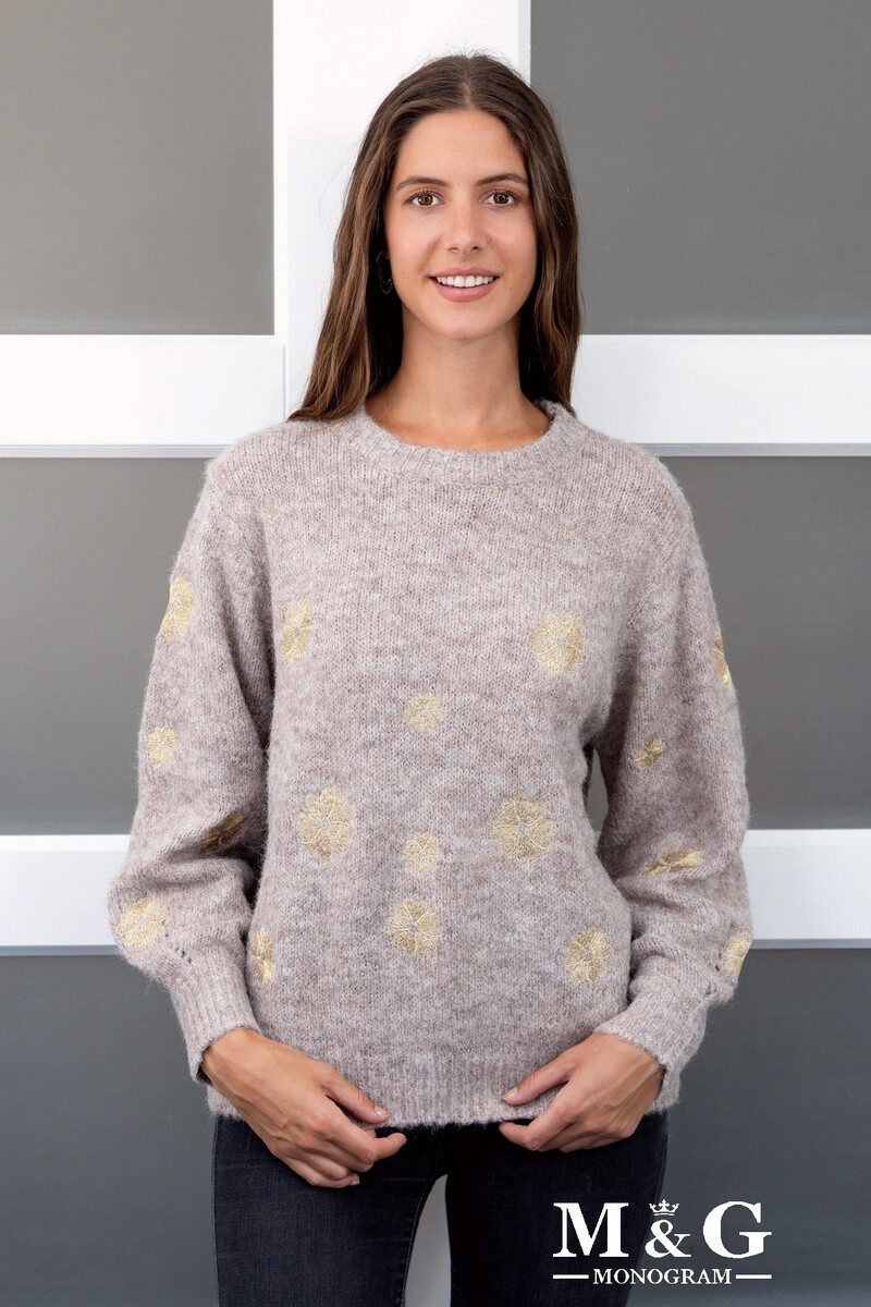 Grossiste M&G MONOGRAM - Pull avec fleurs brodées en fils dorés
