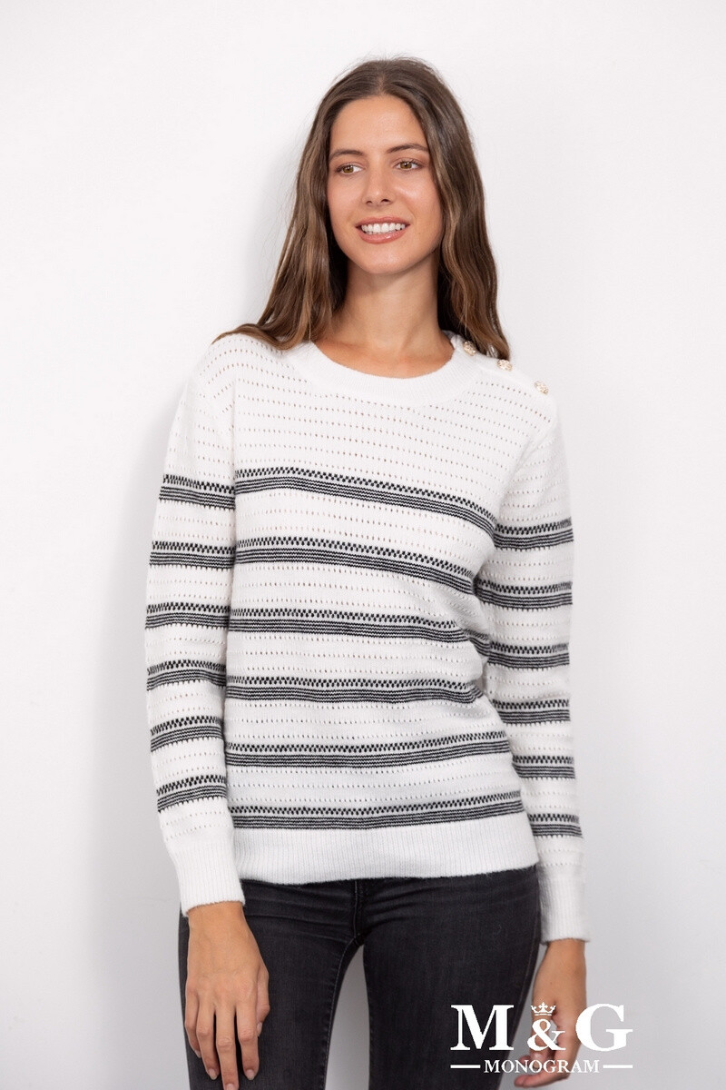 Grossiste M&G MONOGRAM - Pull perforé à rayures avec boutons épaule