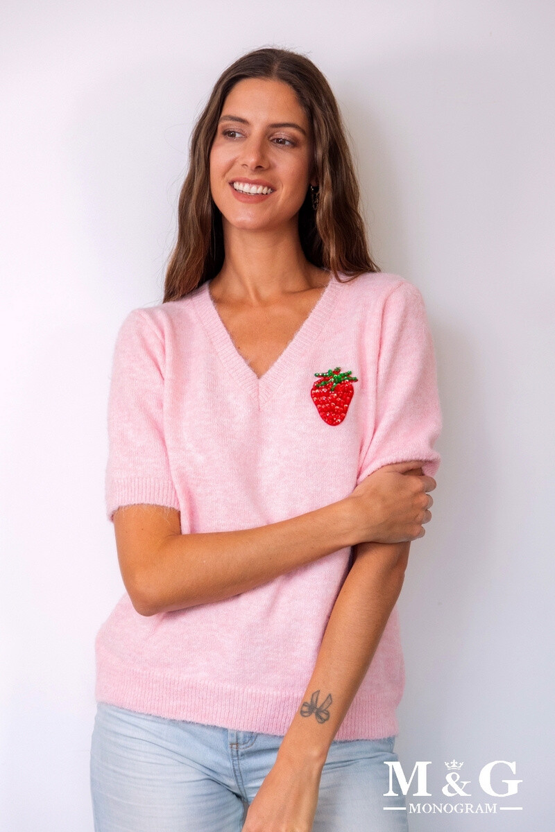 Grossiste M&G MONOGRAM - Pull col V manches courtes avec fraise en perles et sequins