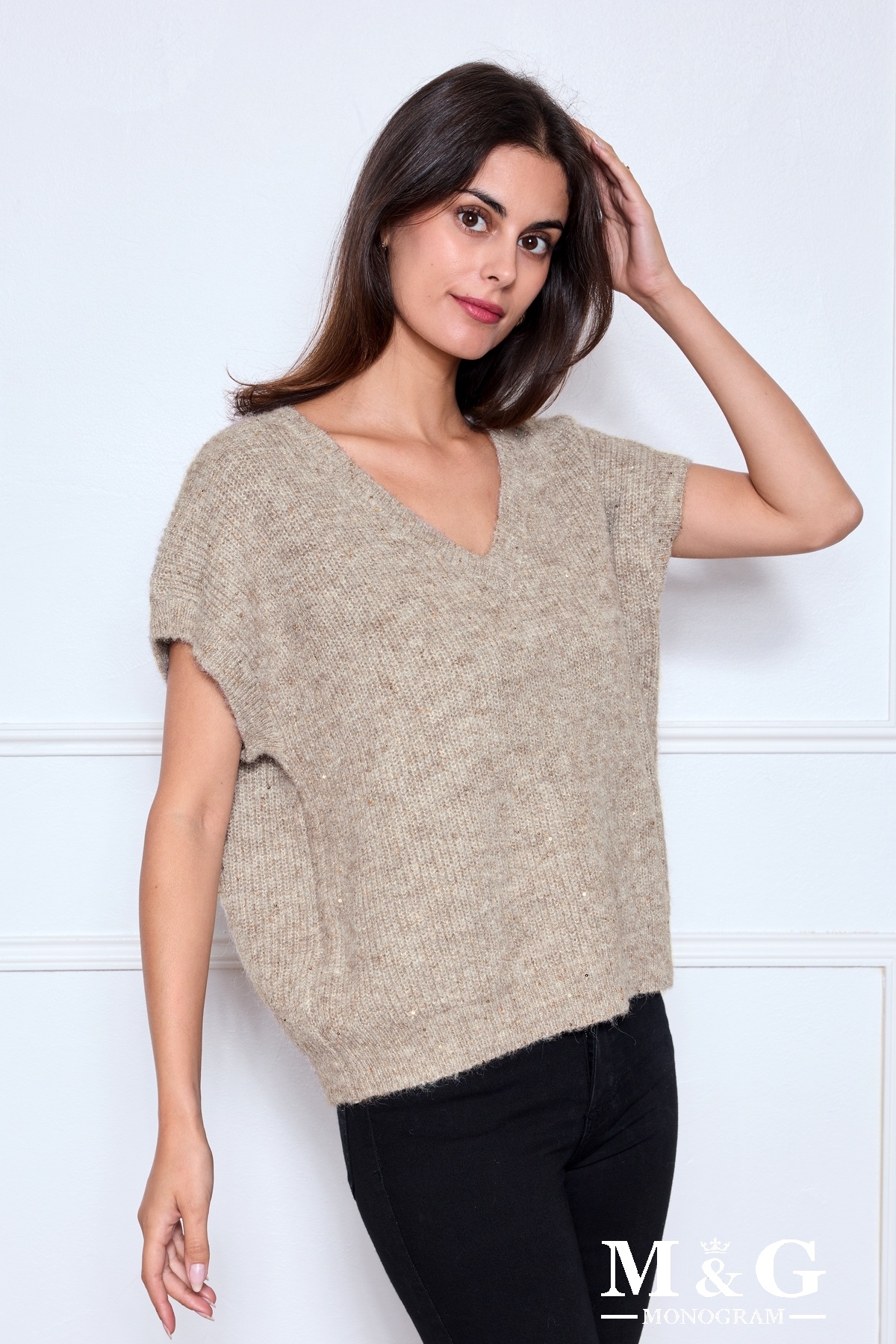 Wholesaler M&G MONOGRAM - Sleeveless V-neck sweater with sequins and shimmering threads