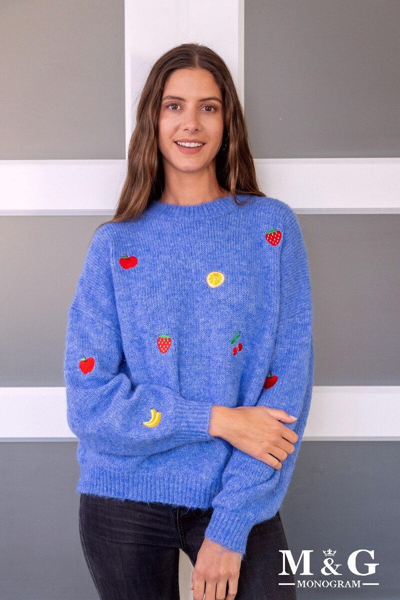 Grossiste M&G MONOGRAM - Pull « Fruisty » avec fruits brodés