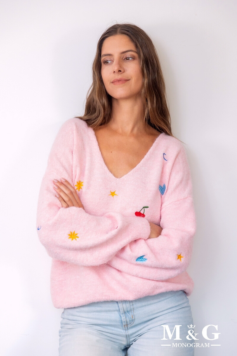 Grossiste M&G MONOGRAM - Pull col V avec motifs brodés