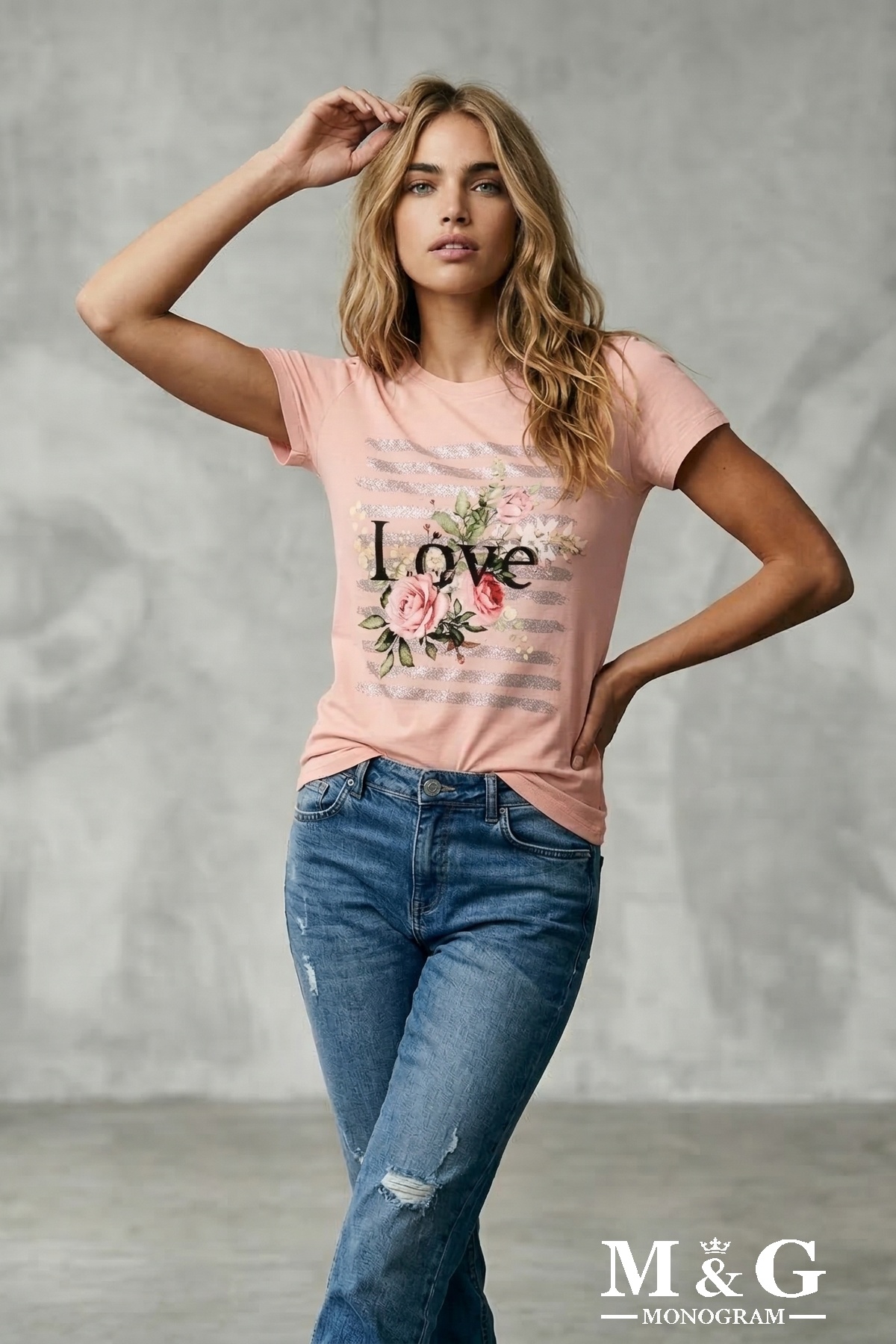 Wholesaler M&G MONOGRAM - “LOVE” T-shirt with floral print and sequins