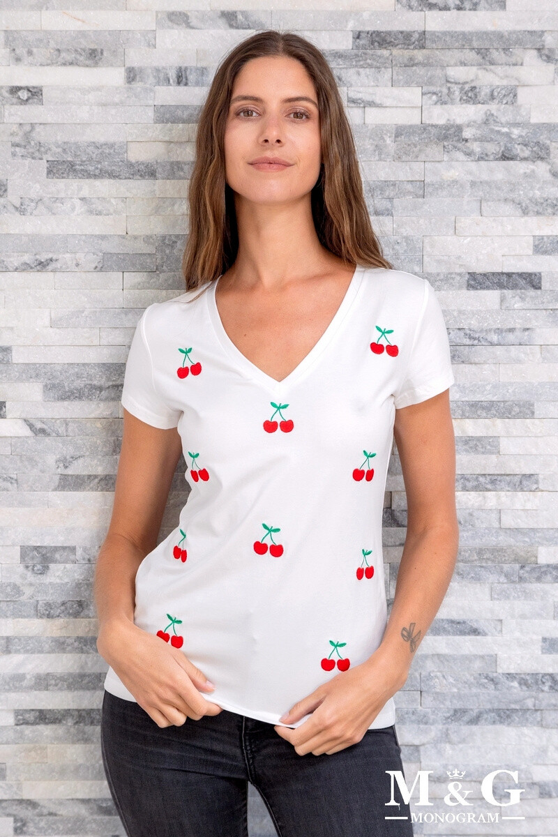 Grossiste M&G MONOGRAM - T-shirt col V avec cerises brodées