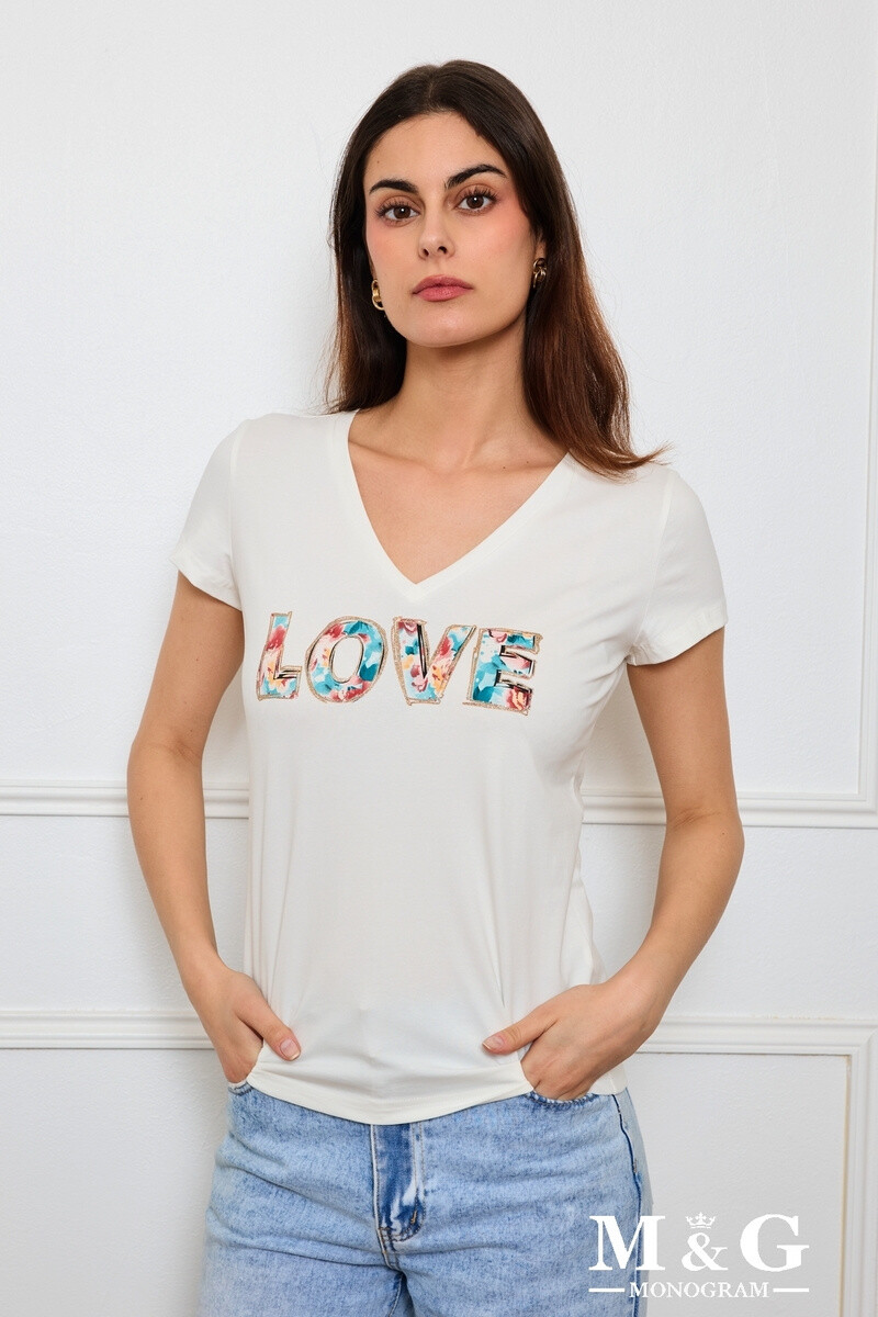 Grossiste M&G MONOGRAM - T-shirt col V « LOVE » avec imprimé à paillettes