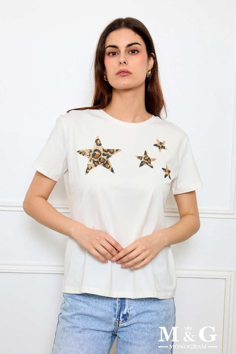 Großhändler M&G MONOGRAM - T-Shirt mit Sternen, die mit Pailletten bestickt sind