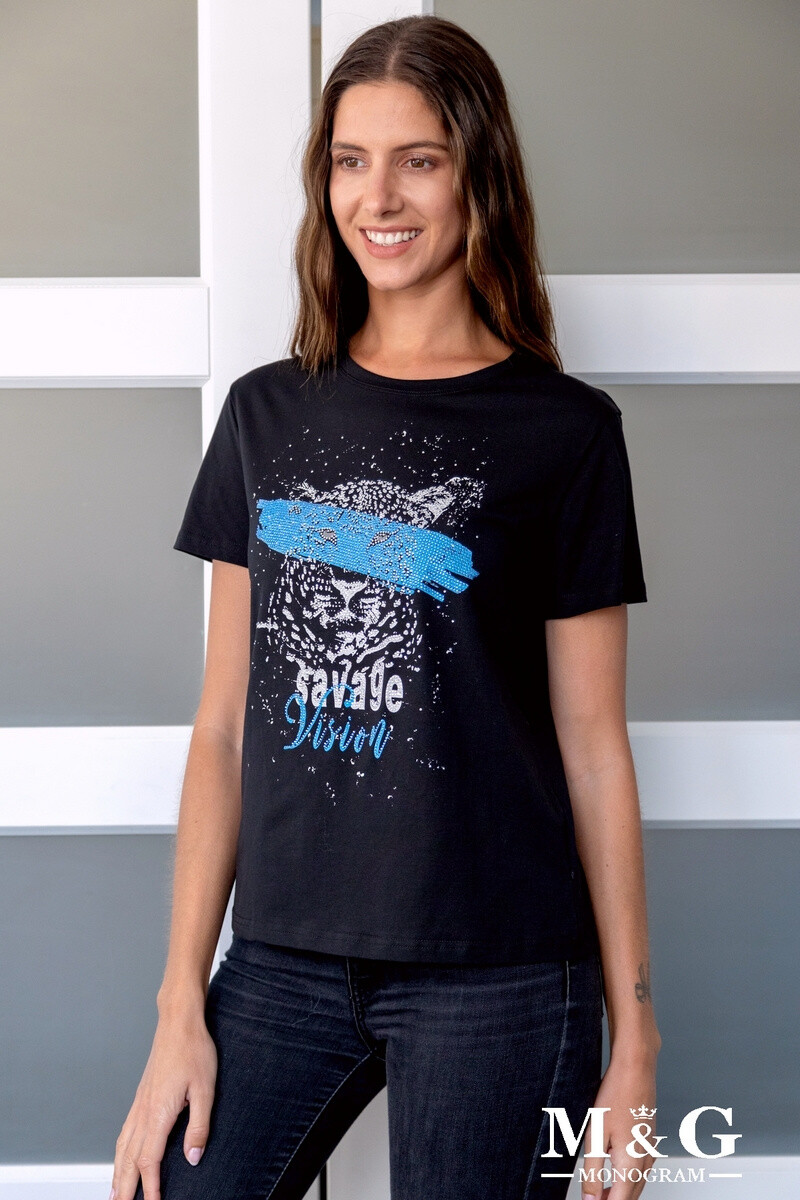 Grossiste M&G MONOGRAM - T-shirt à imprimé Léo « Savage Vision » avec strass