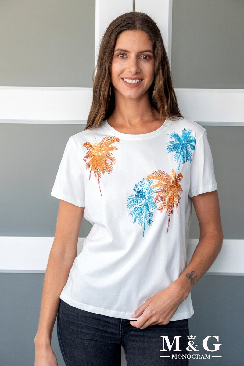 Grossiste M&G MONOGRAM - T-shirt « Palm Trees » brodé avec sequins