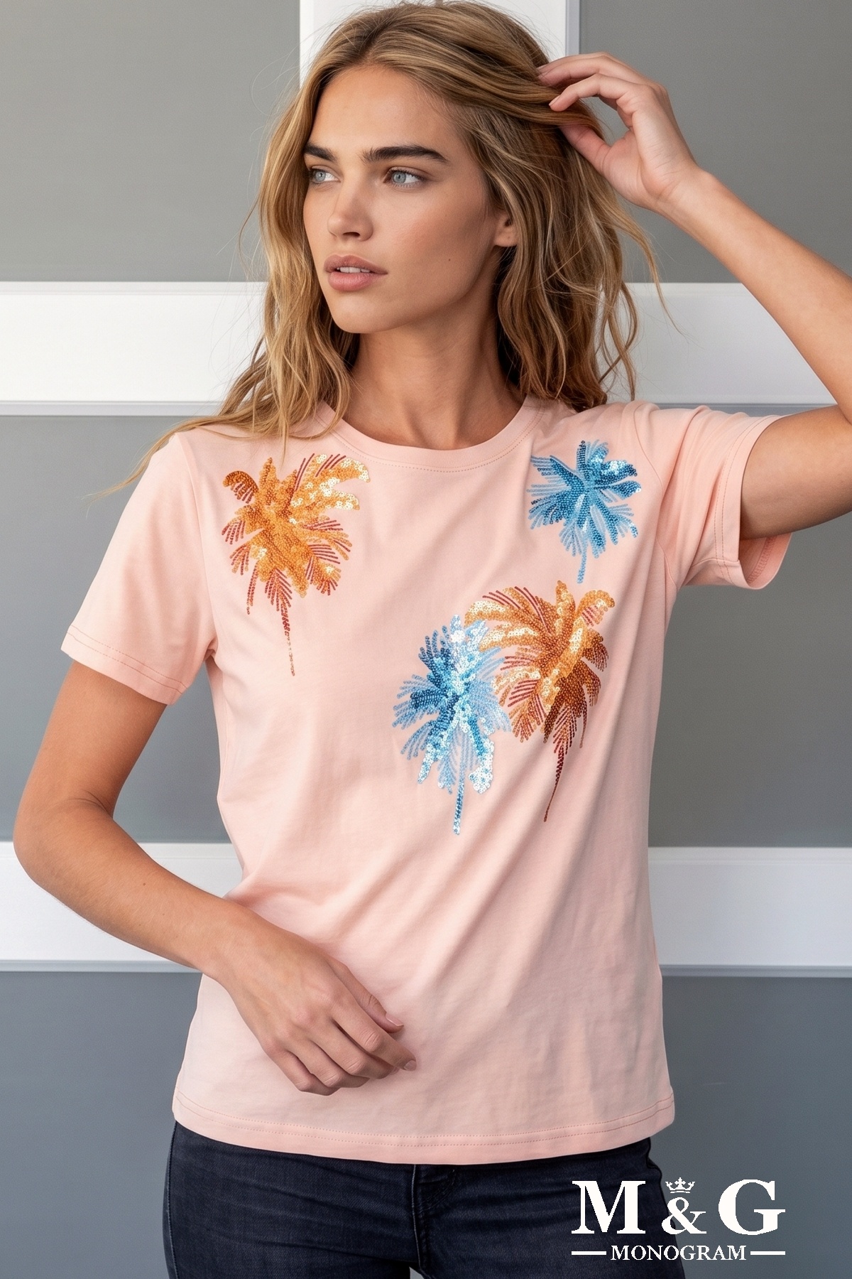 Wholesaler M&G MONOGRAM - "Palm Trees" t-shirt embroidered with sequins