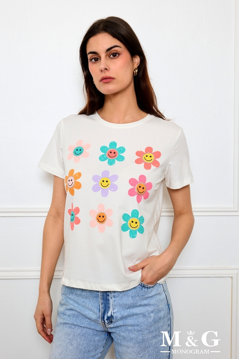 Grossiste M&G MONOGRAM - T-shirt à imprimé pailleté « FLOWER SMILEZ »
