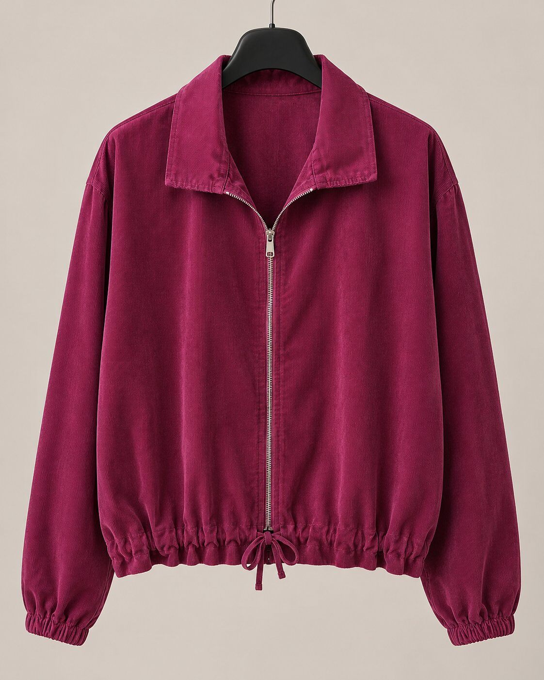Wholesaler M&G Pronto Moda - Women's short corduroy jacket with zipper, wide collar, and adjustable hem with drawstring