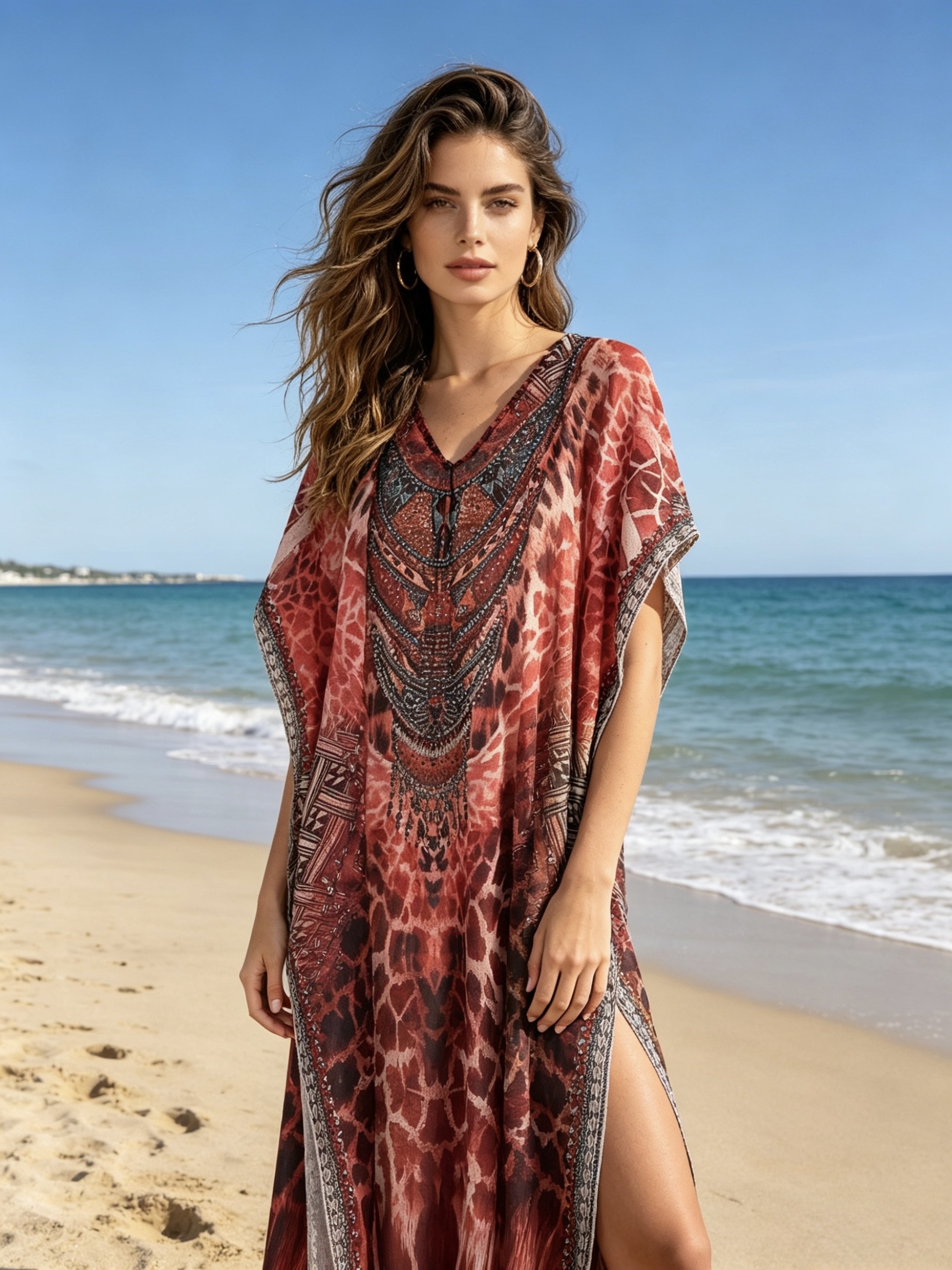 Grossiste M&P Accessoires - Robe de plage longue fluide imprimé avec strass