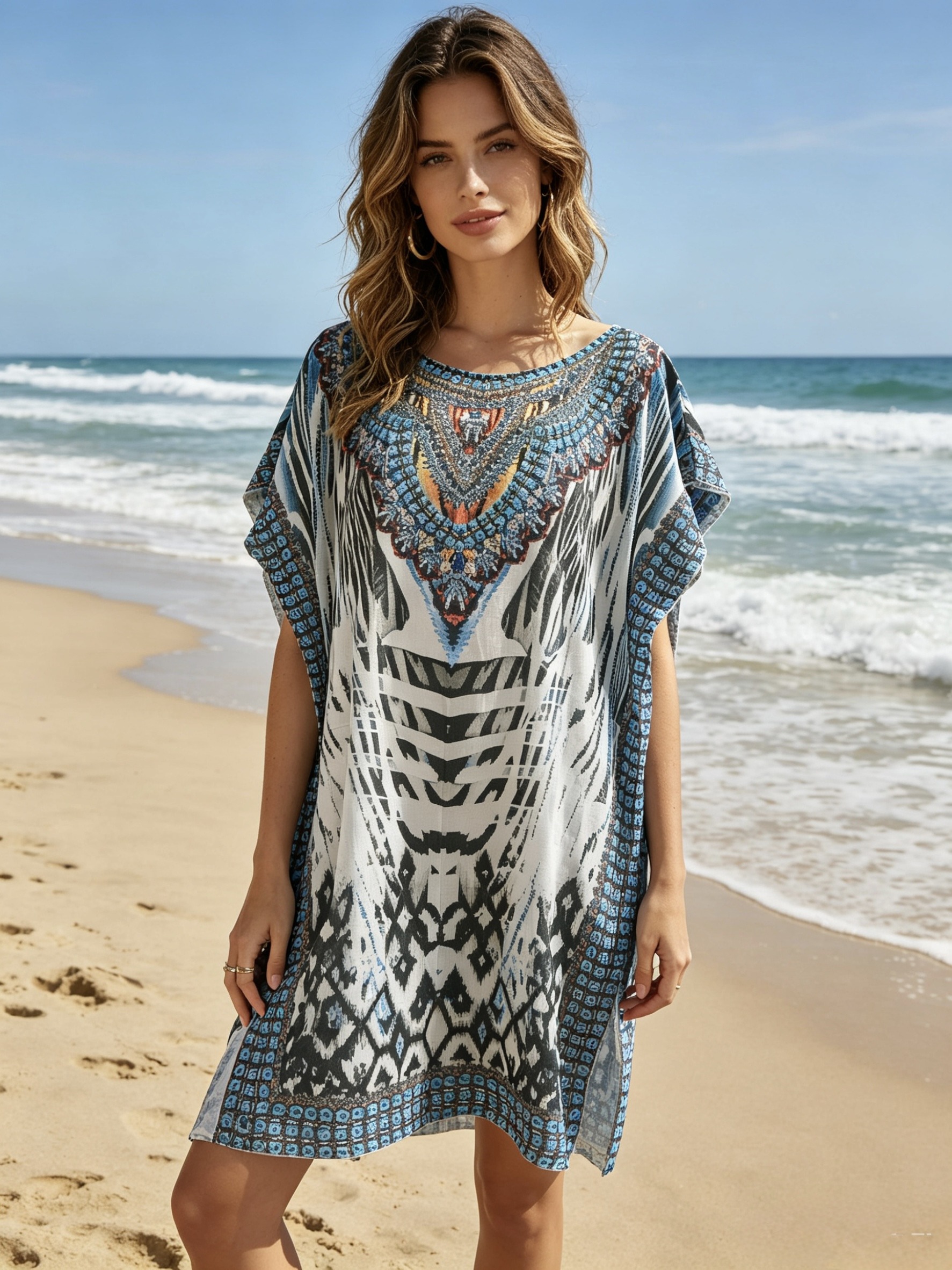 Grossiste M&P Accessoires - Robe de plage fluide légère imprimé avec strass
