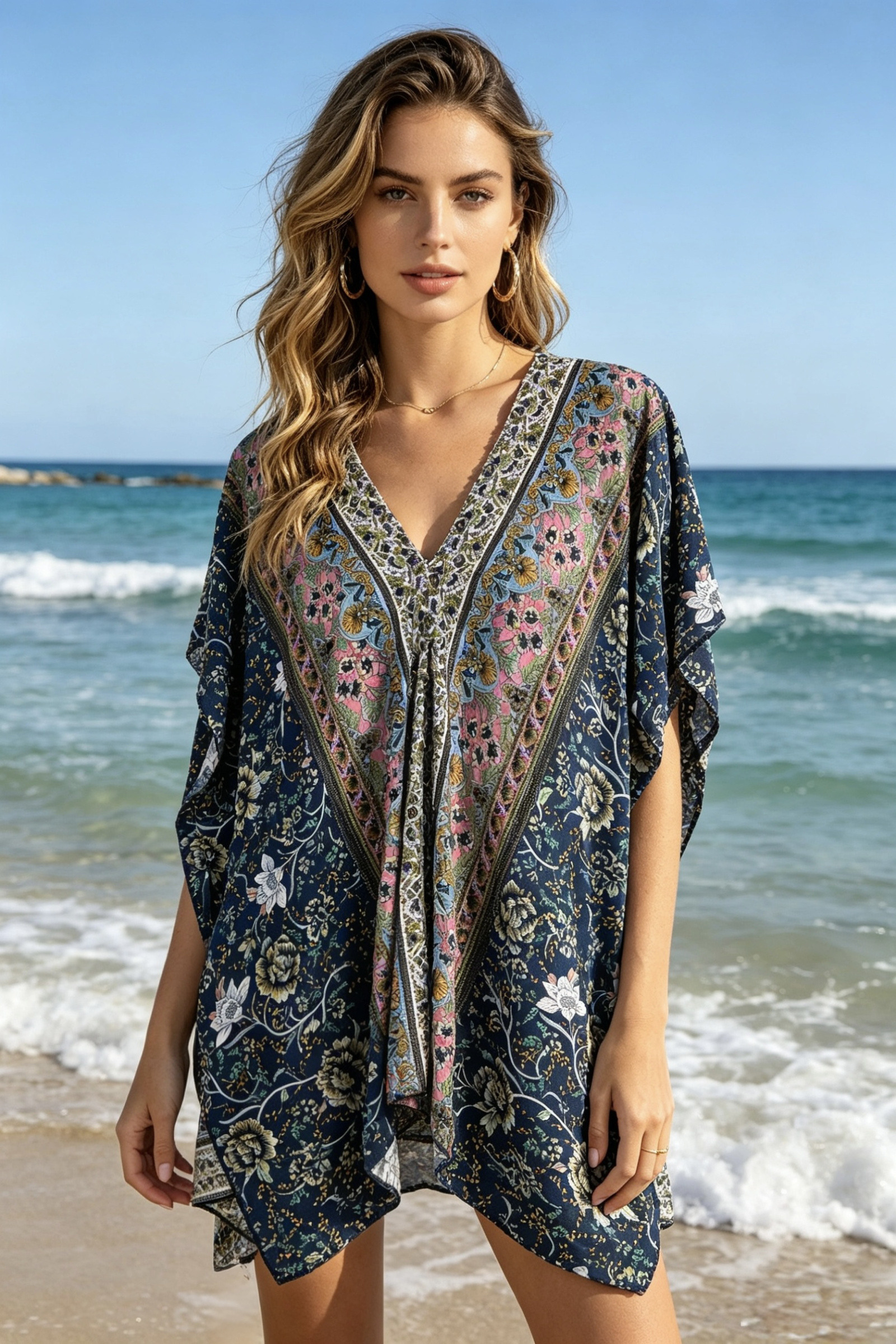 Grossiste M&P Accessoires - Tunique de plage kimono imprimé floral