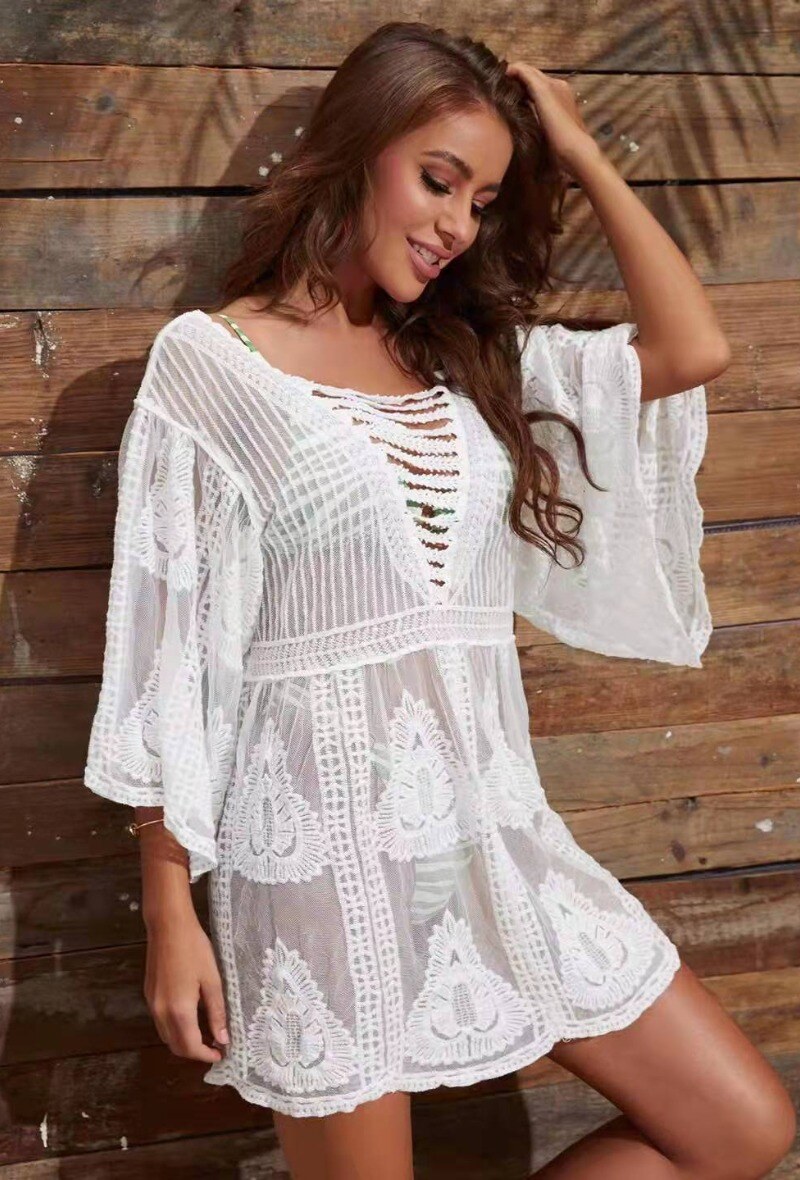 Grossiste M&P Accessoires - Tunique bohème de plage, cache maillot dentelle avec broderie