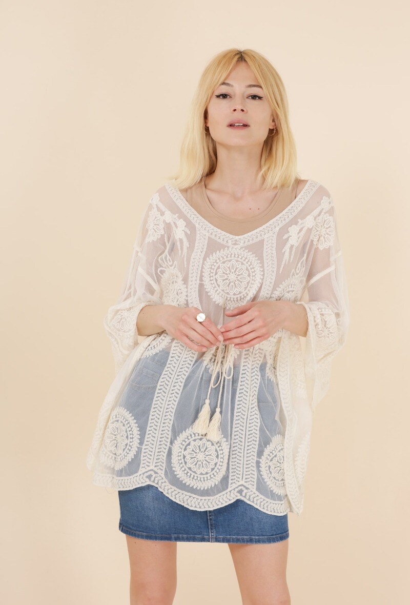 Grossista M&P Accessoires - Tunica boho da spiaggia copricostume in pizzo con ricamo