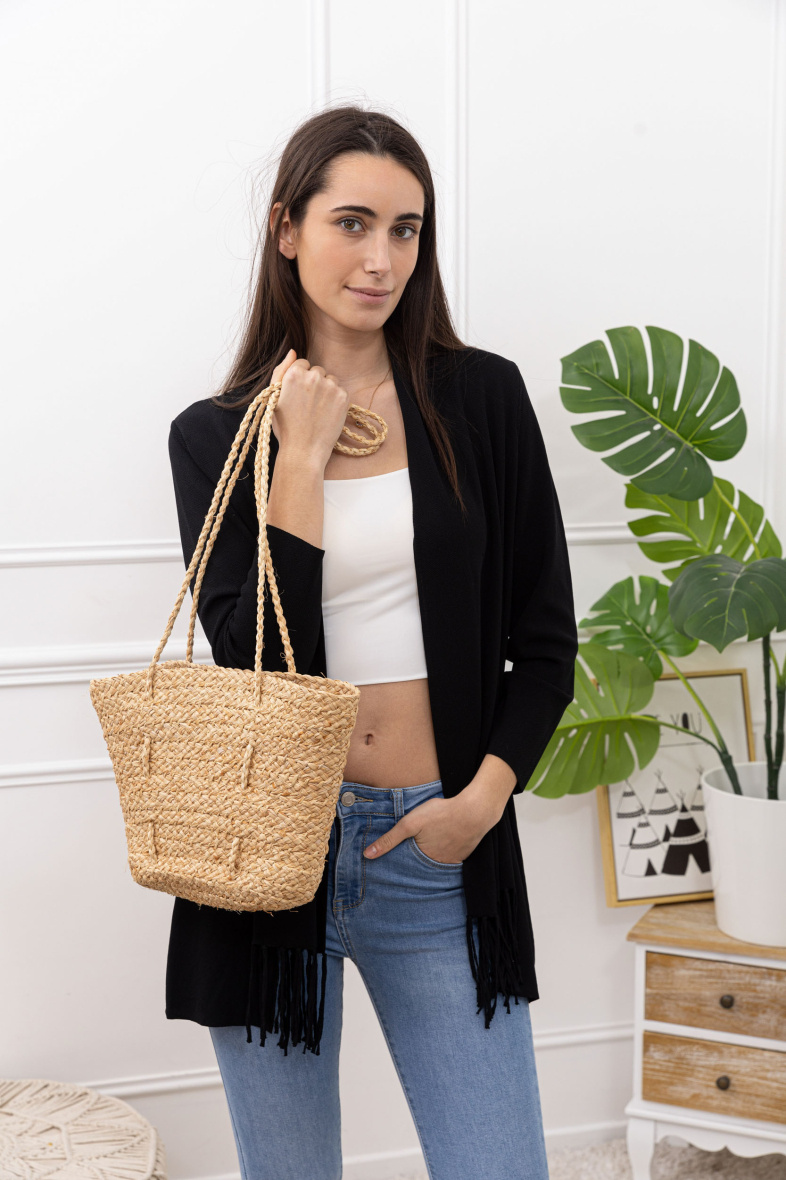 Grossiste M&P Accessoires - Sac panier porté épaule paille naturelle