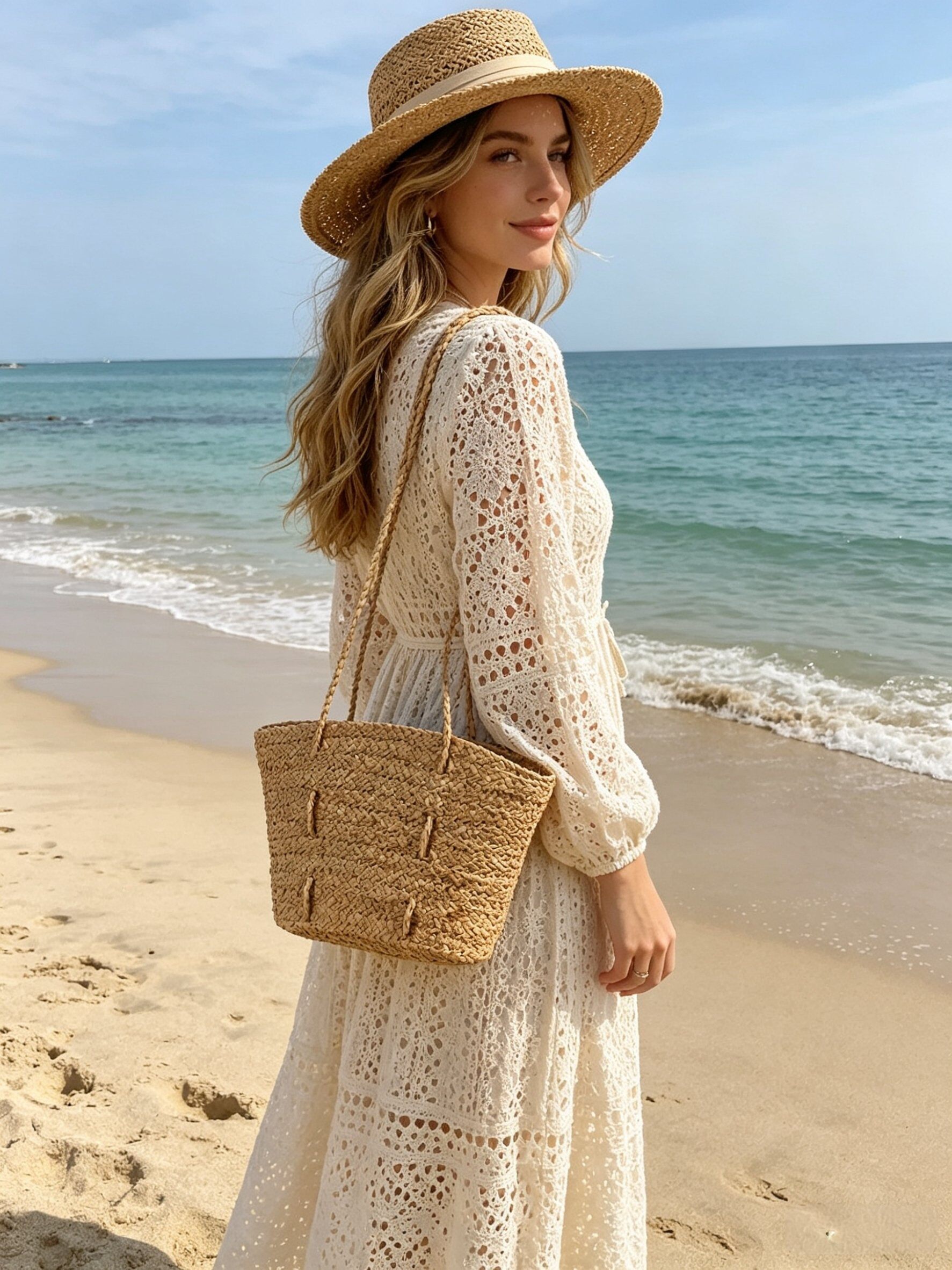 Mayorista M&P Accessoires - Bolso de playa de paja trenzada, estilo cesta