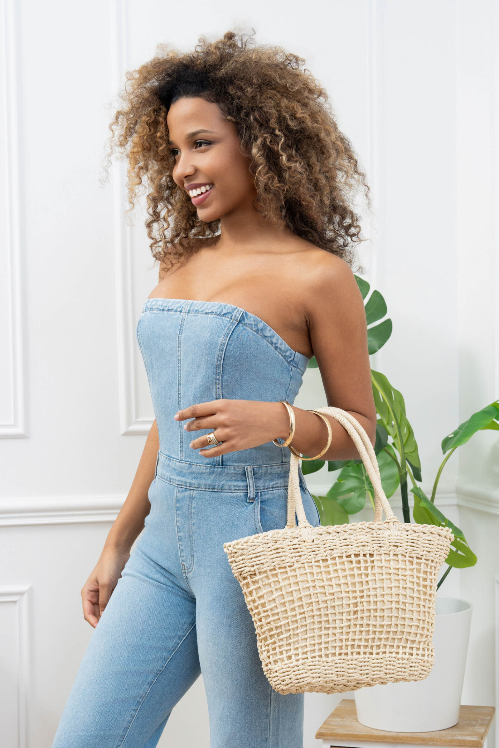 Grossiste M&P Accessoires - Sac à main panier tressé avec anses