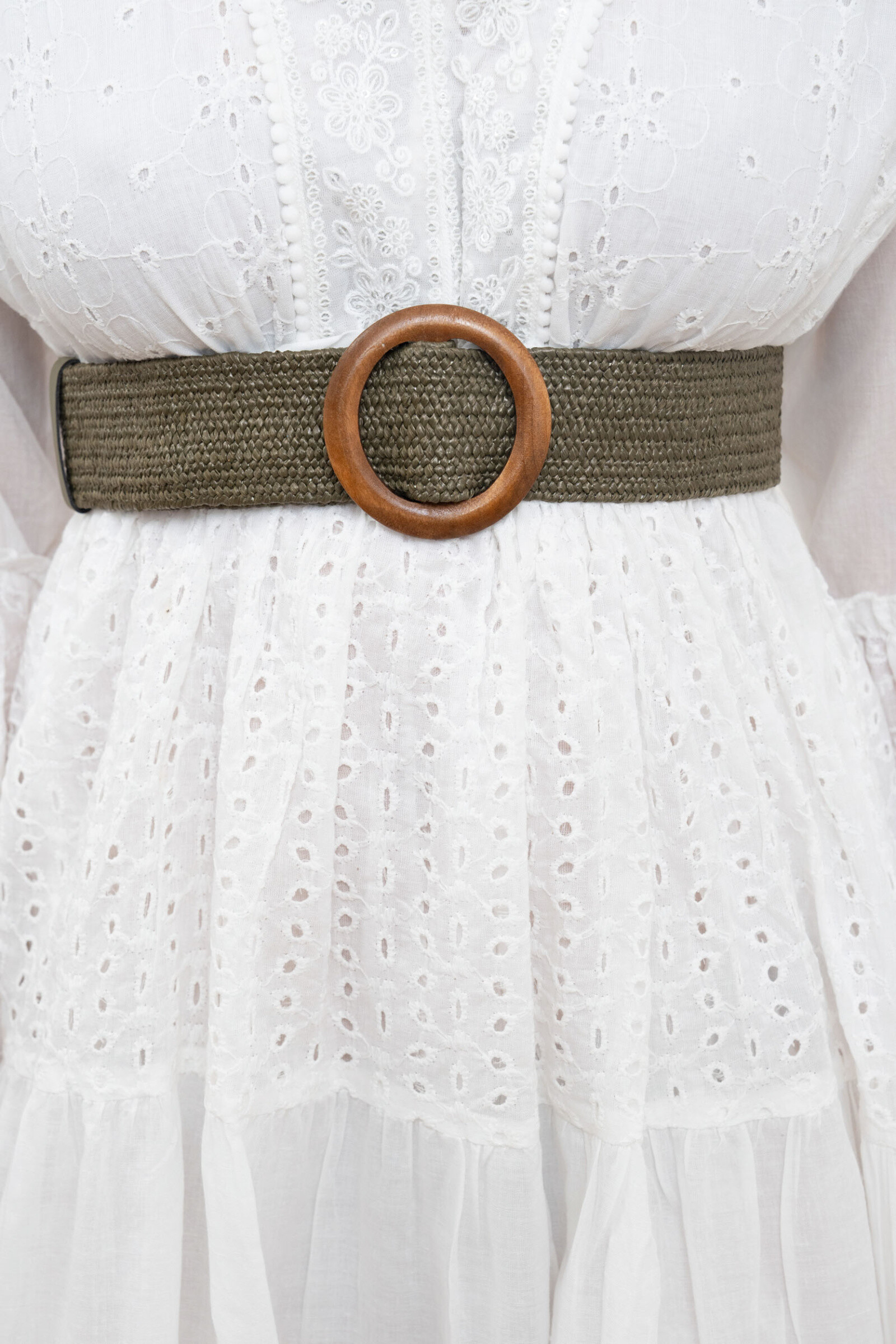 Grossiste M&P Accessoires - Ceinture élastique raphia avec boucle rond bois