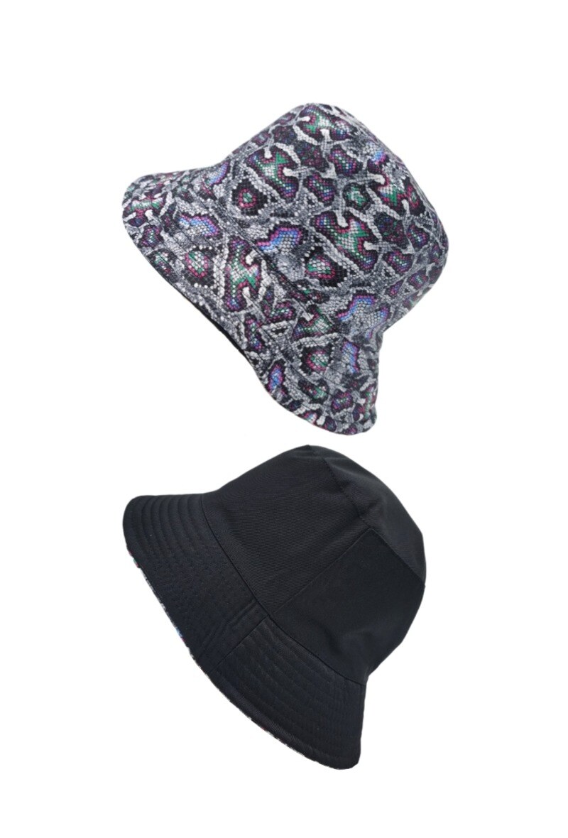 Großhändler M&P Accessoires - Bob Wendeglockenhut unisex bedruckt Schlange oder einfarbig schwarz