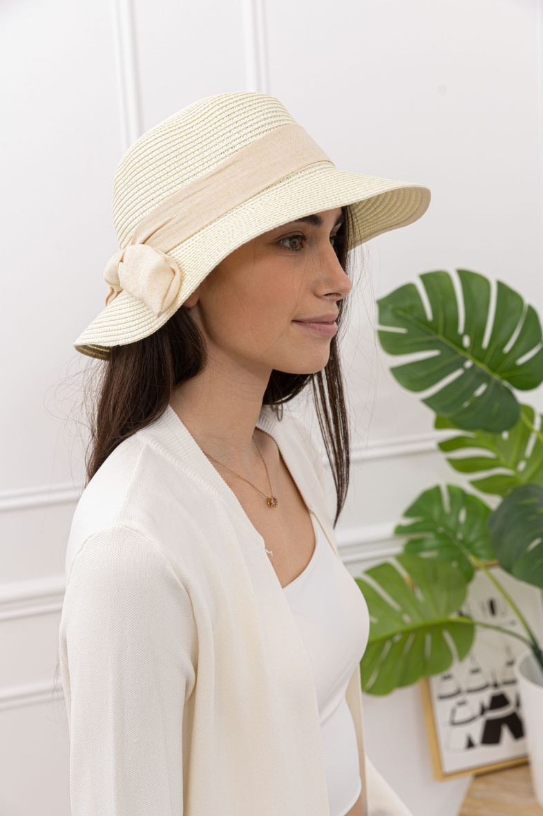 Wholesaler M&P Accessoires - Faux straw boater hat with bow tie