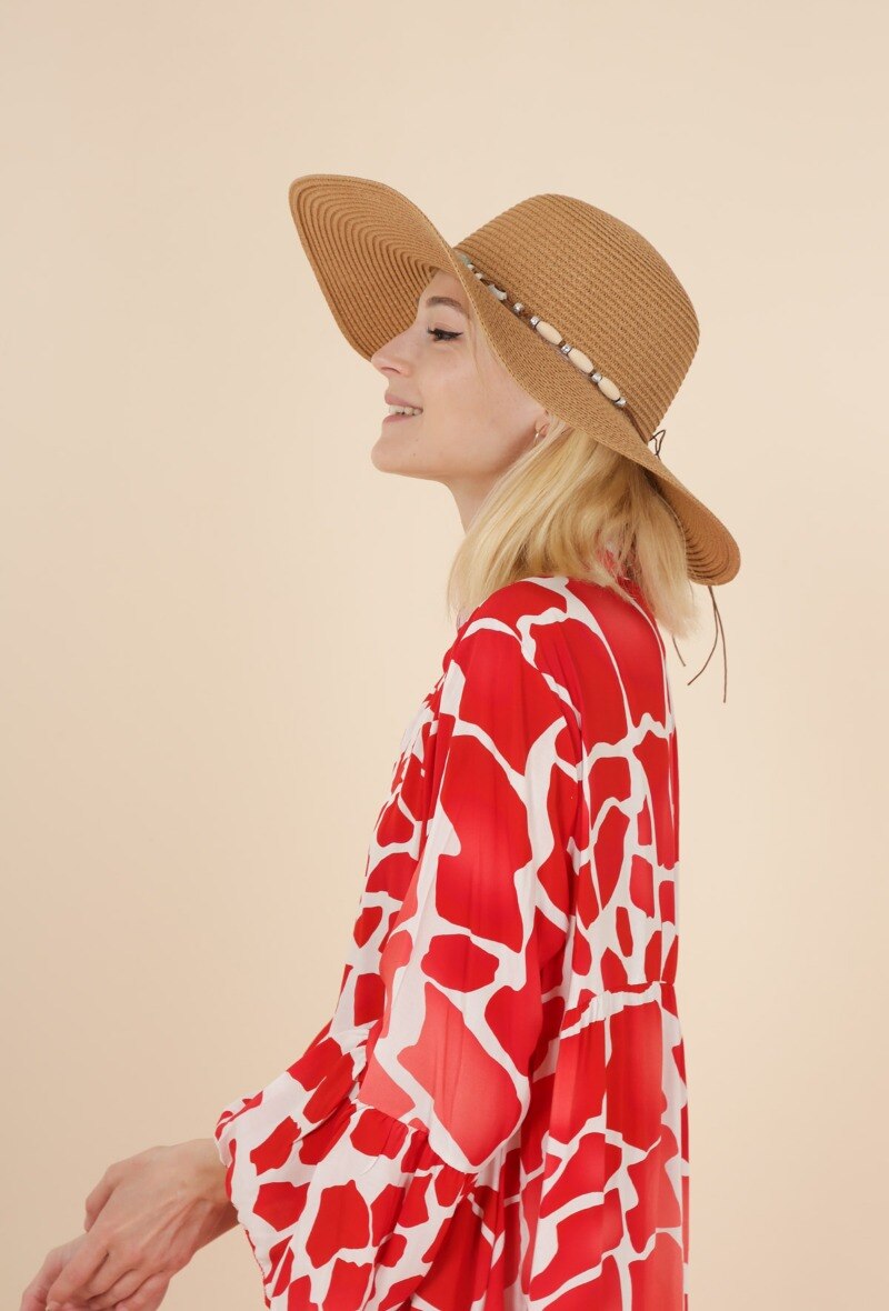 Wholesaler M&P Accessoires - Straw hat with pearl and shell deco rope
