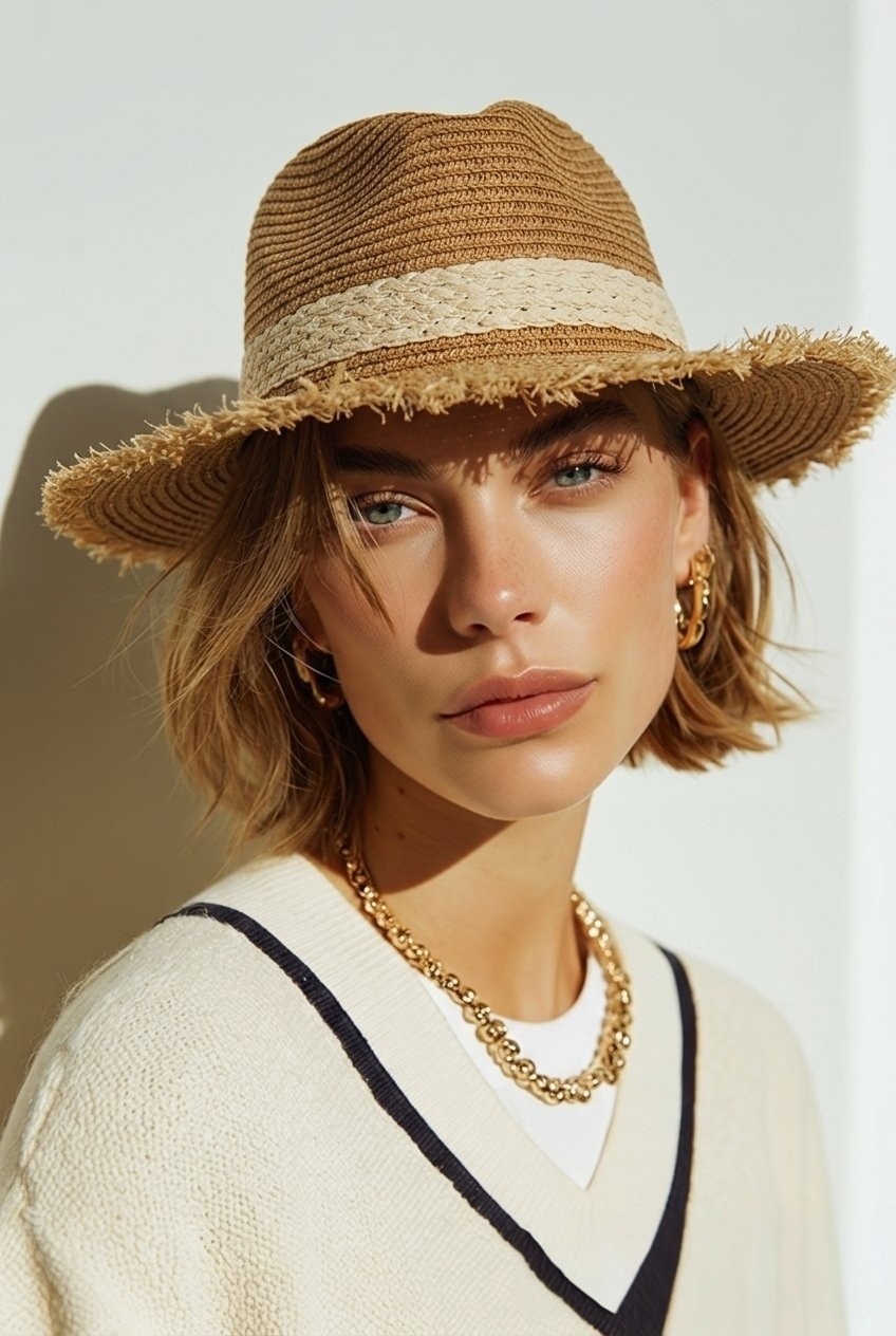 Mayorista M&P Accessoires - Sombrero de imitación de paja con cinta trenzada efecto rafia cruda
