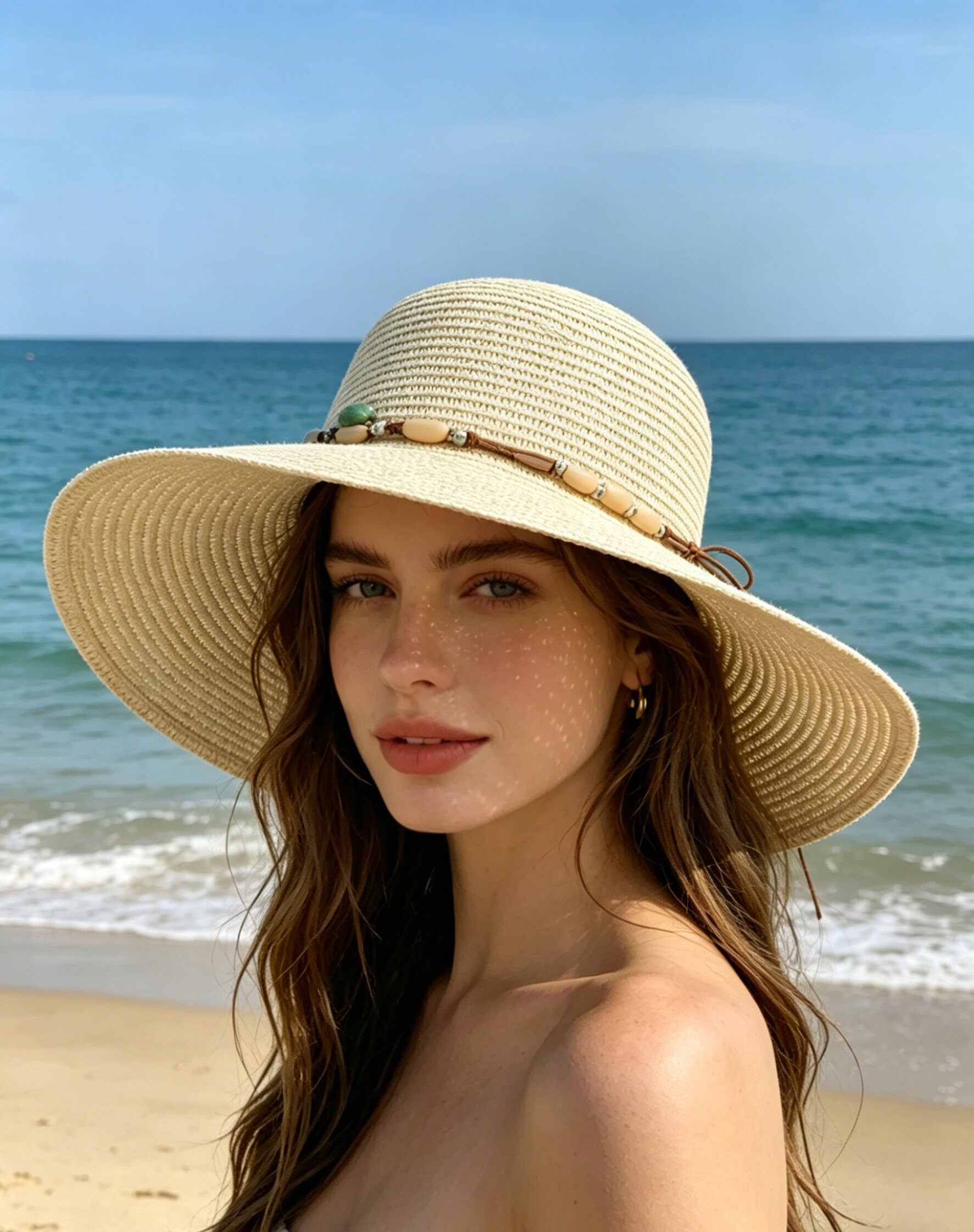 Grossiste M&P Accessoires - Chapeau de paille avec déco perle et coquillage