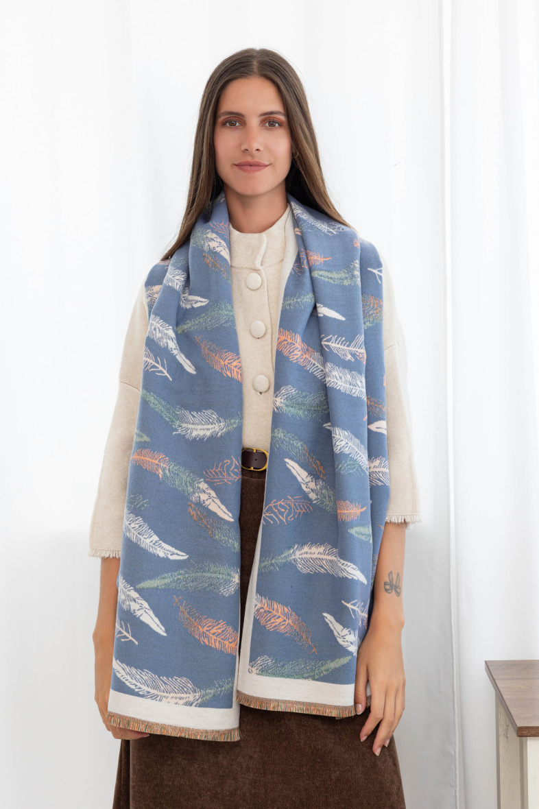 Grossiste M&P Accessoires - Écharpe douce imprimé plume 185*65cm