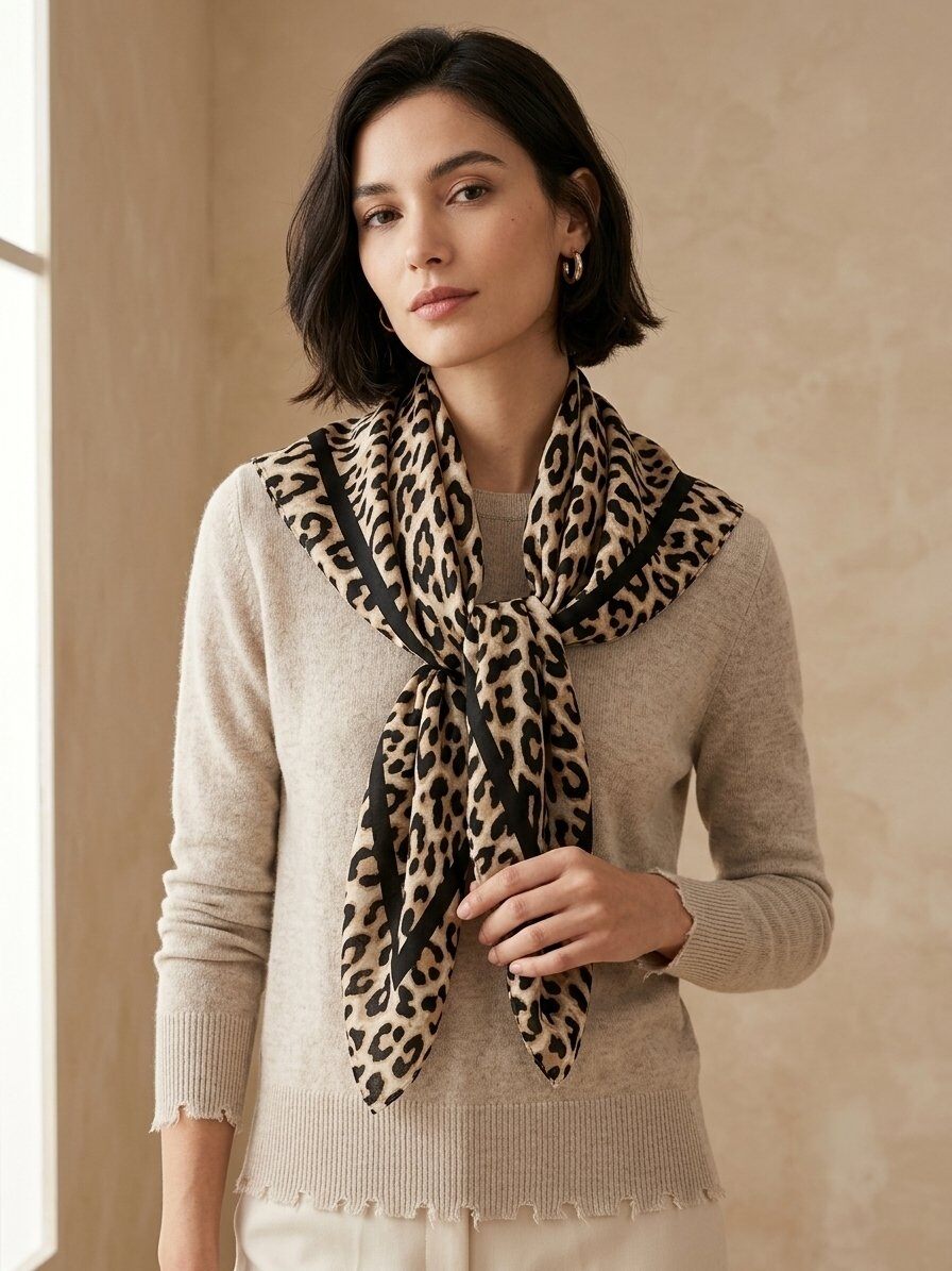 Grossiste M&P Accessoires - Écharpe douce hiver châle carré 110cm imprimé animalier léopard