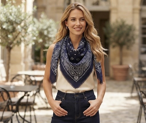 Grossiste M&P Accessoires - Écharpe douce hiver châle carré 140cm imprimé bandana paisley