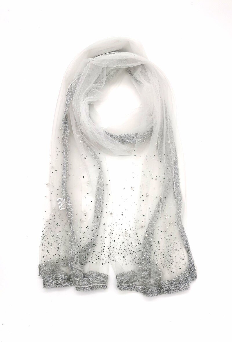 Großhändler M&P Accessoires - Abend- und Hochzeitsschal Transparenter mit Pailletten aus Strass und Perlen