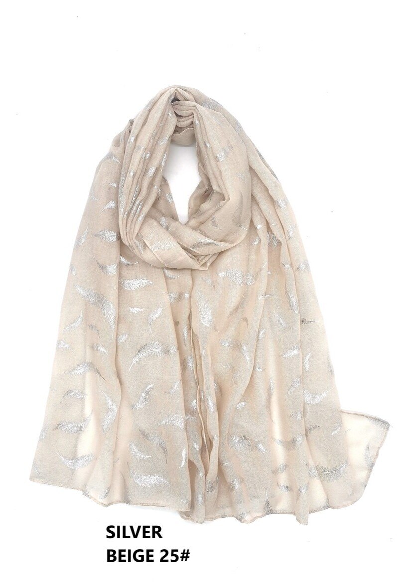 Wholesaler M&P Accessoires - Shiny silver printed scarf with feather pattern