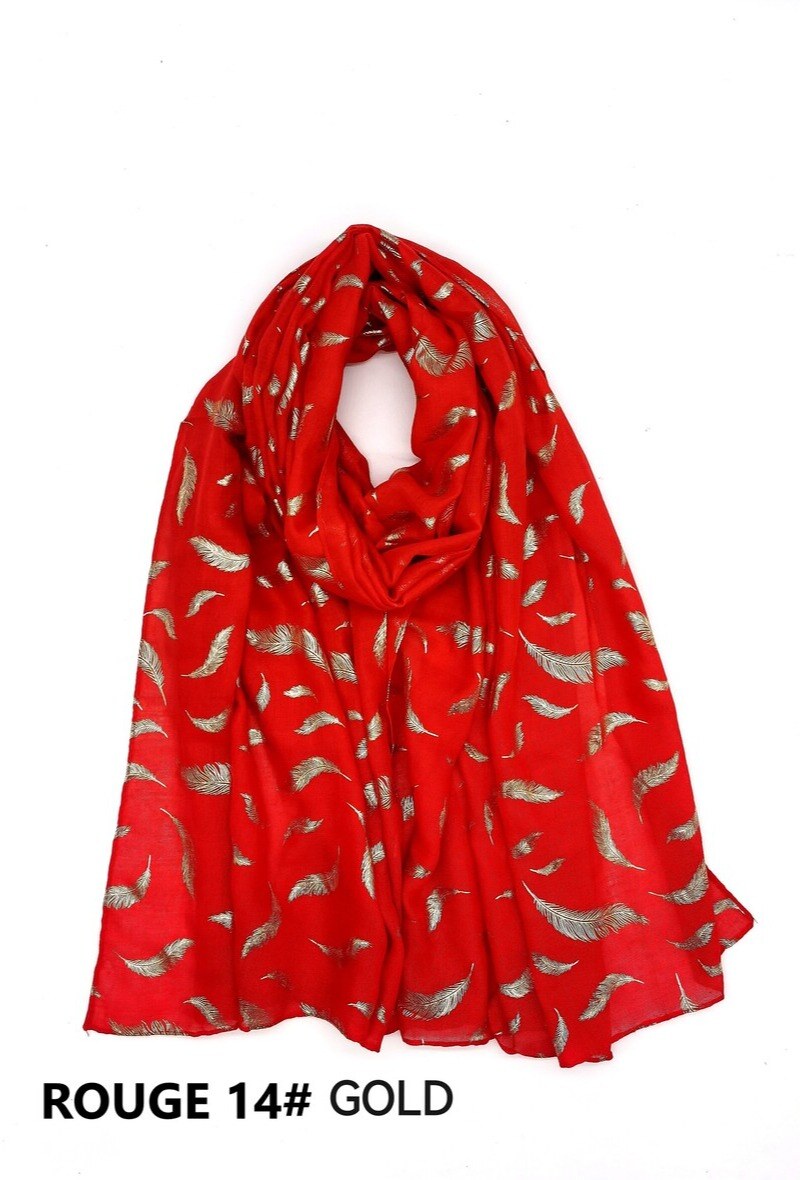 Wholesaler M&P Accessoires - Shiny golden printed scarf with feather pattern