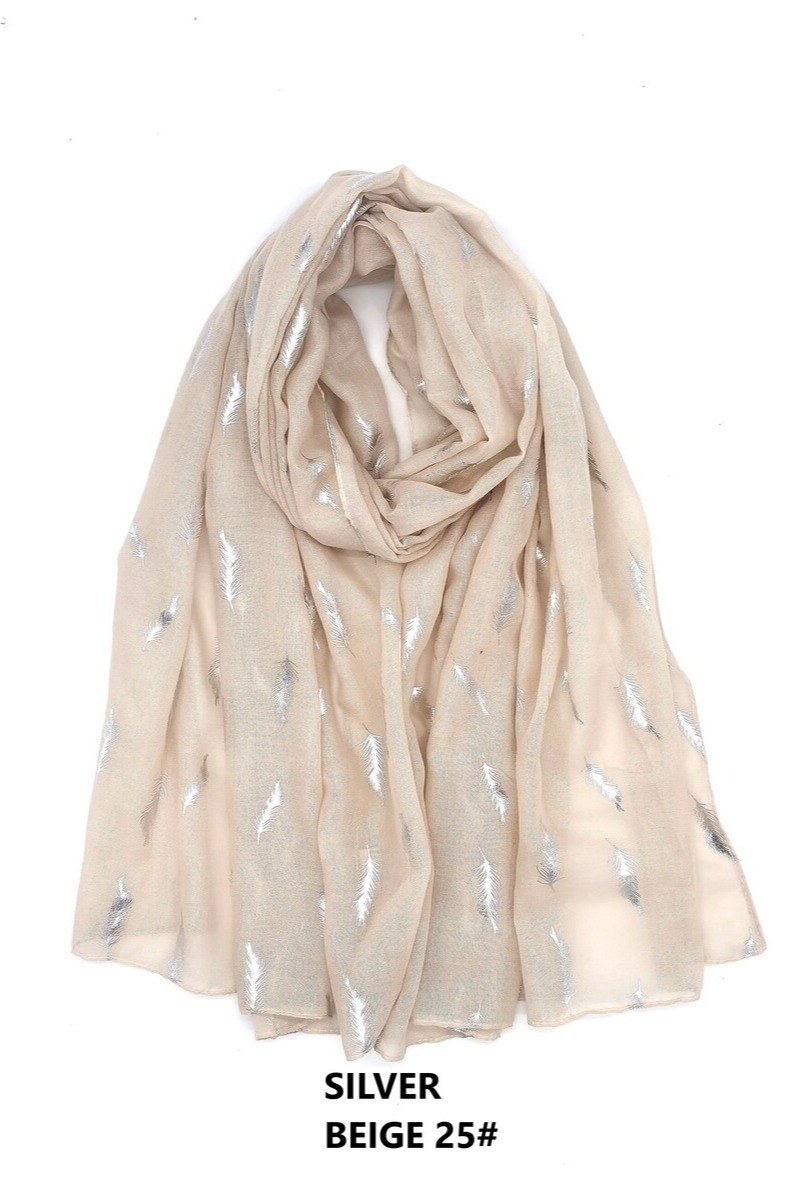 Wholesaler M&P Accessoires - Shiny silver printed scarf with feather pattern