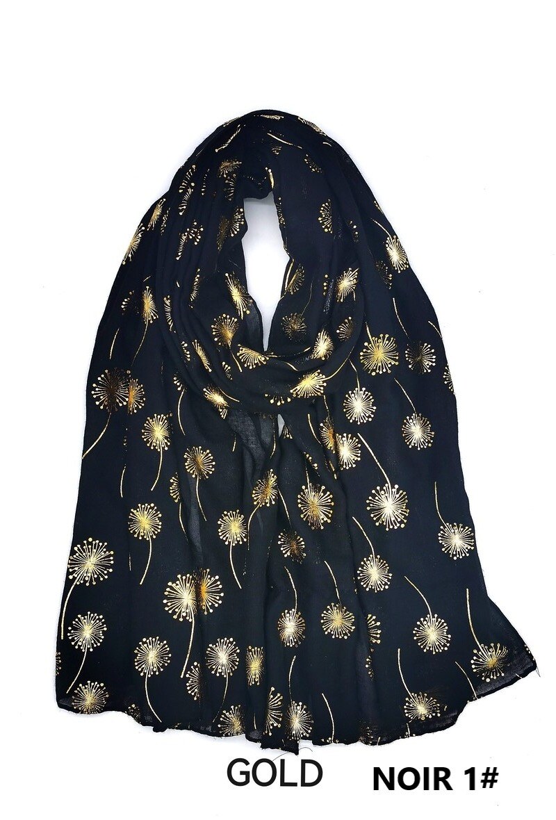 Wholesaler M&P Accessoires - Shiny golden printed scarf with dandelion pattern