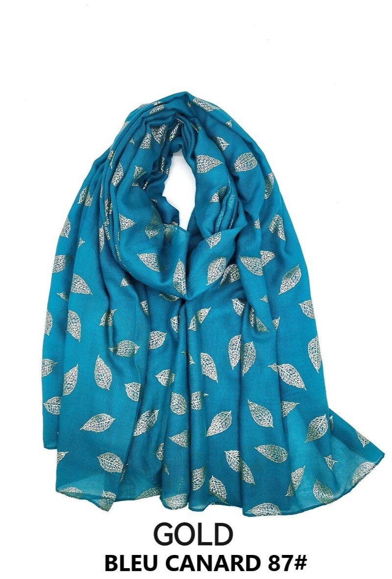 Wholesaler M&P Accessoires - Shiny golden printed scarf with leaf pattern