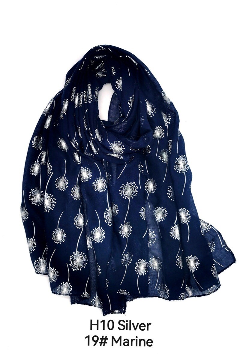 Wholesaler M&P Accessoires - Shiny silver printed scarf with dandelion pattern