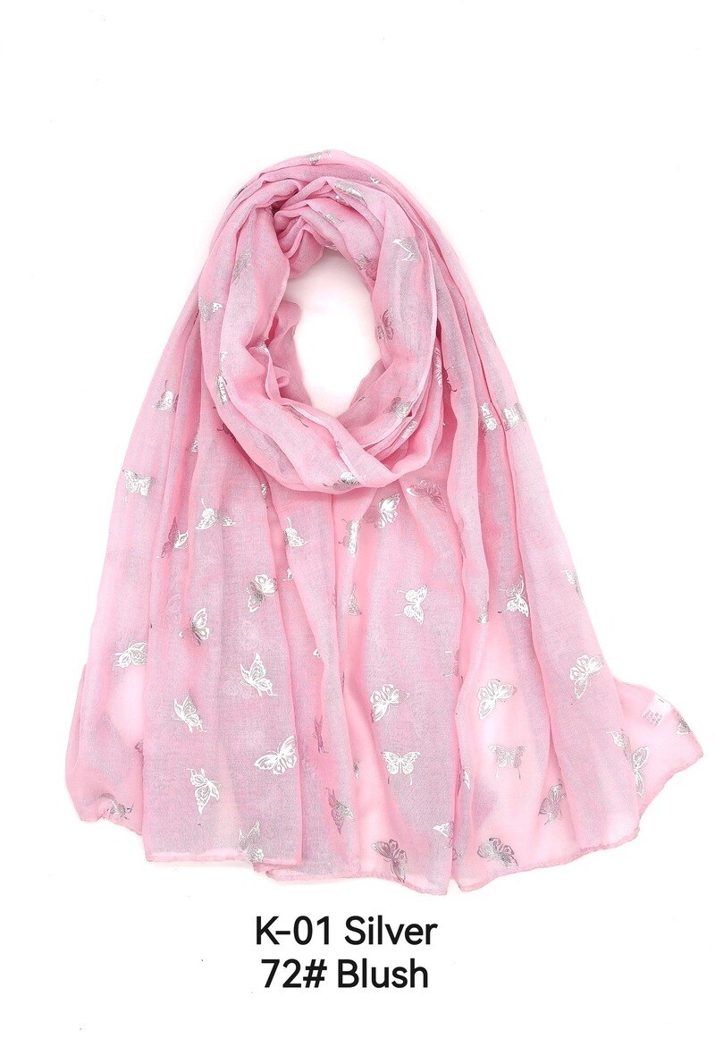 Wholesaler M&P Accessoires - Shiny silver printed scarf with butterflies pattern