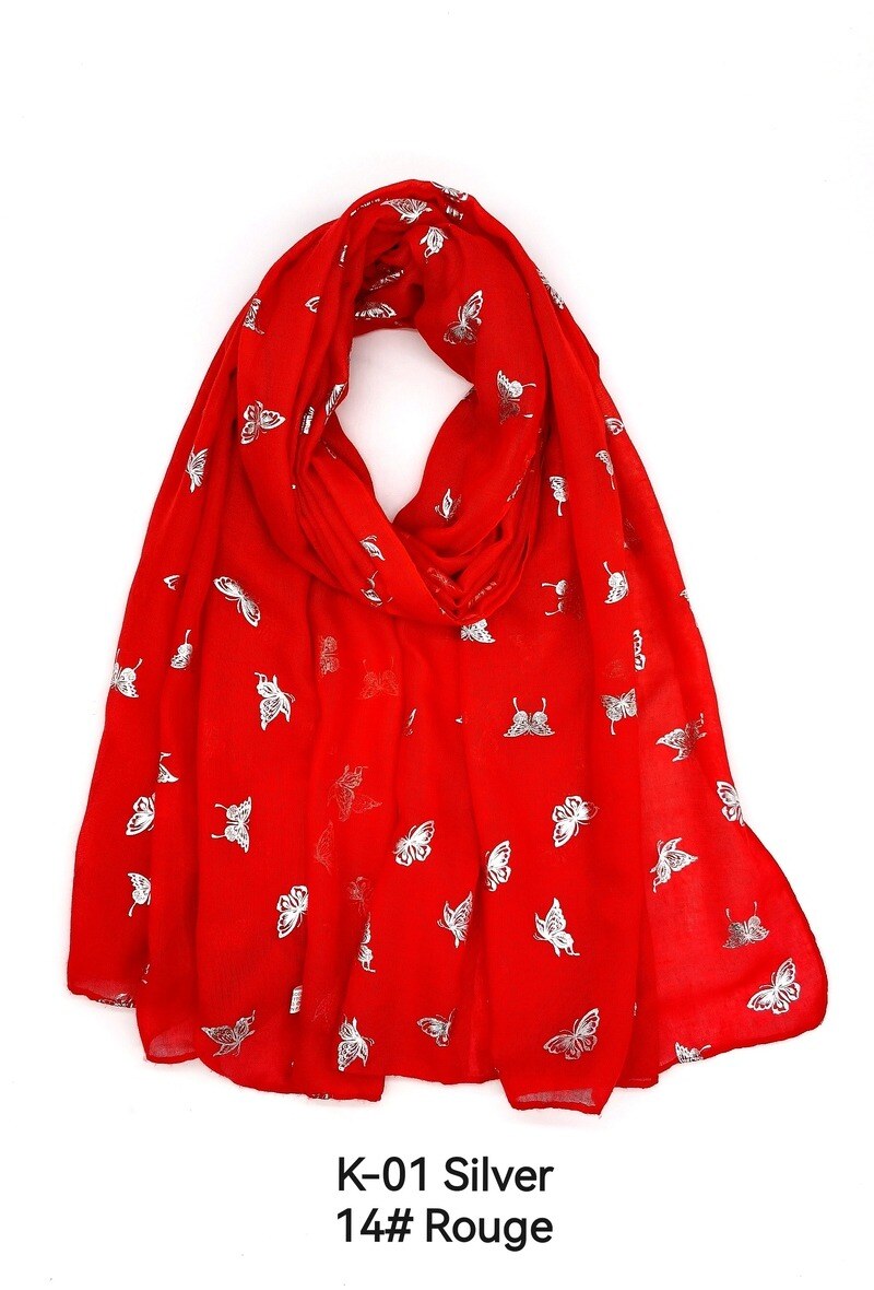 Wholesaler M&P Accessoires - Shimmering silver printed scarf with butterfly pattern