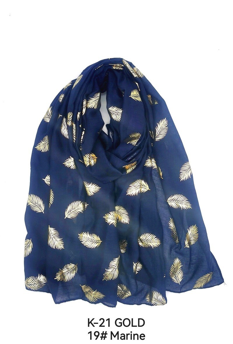 Wholesaler M&P Accessoires - Shiny gold printed scarf with leaf pattern