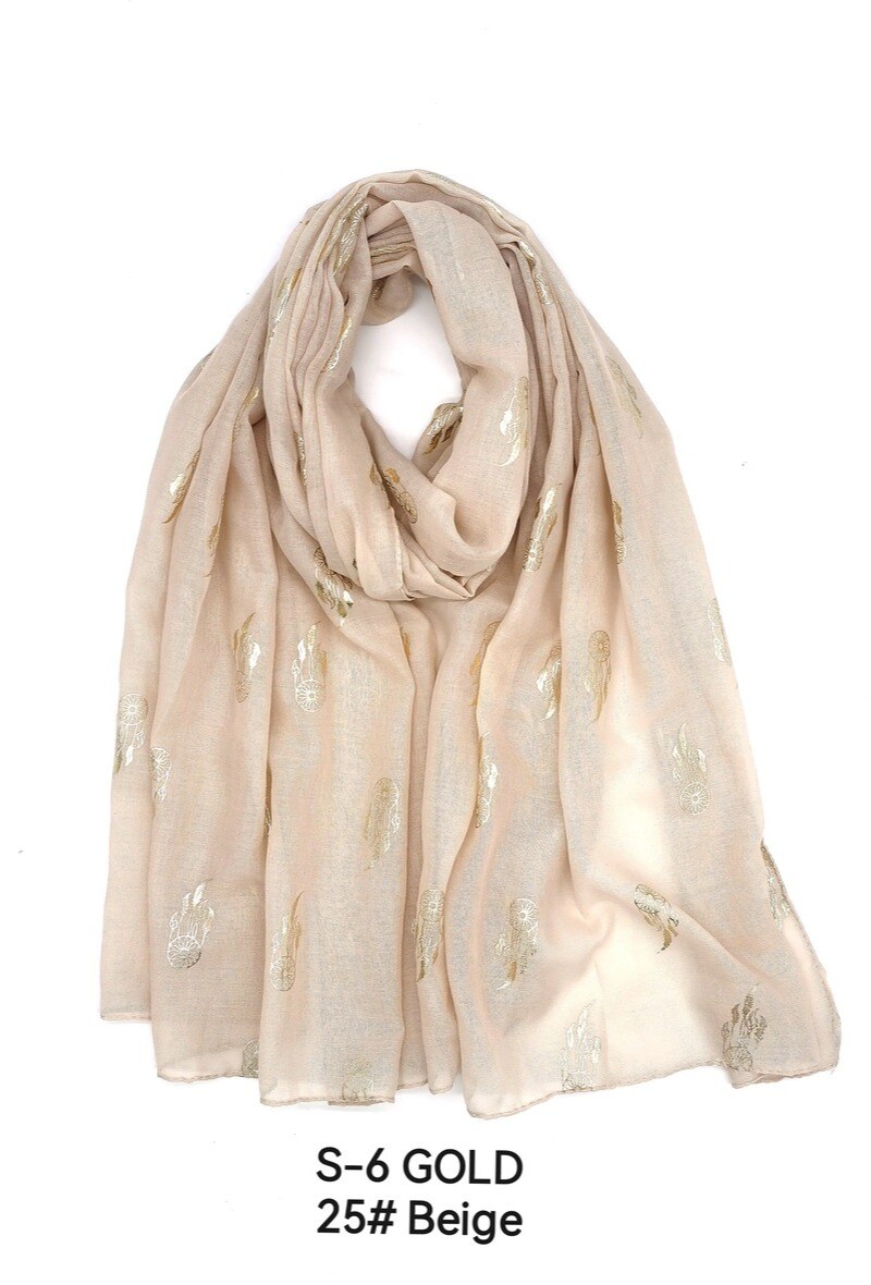 Wholesaler M&P Accessoires - Shiny golden printed scarf with dream catcher pattern