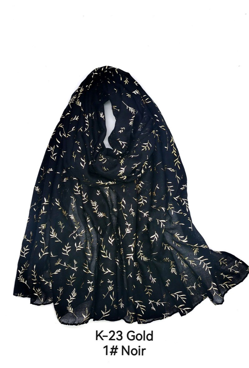 Wholesaler M&P Accessoires - Shiny golden printed scarf with leaf pattern