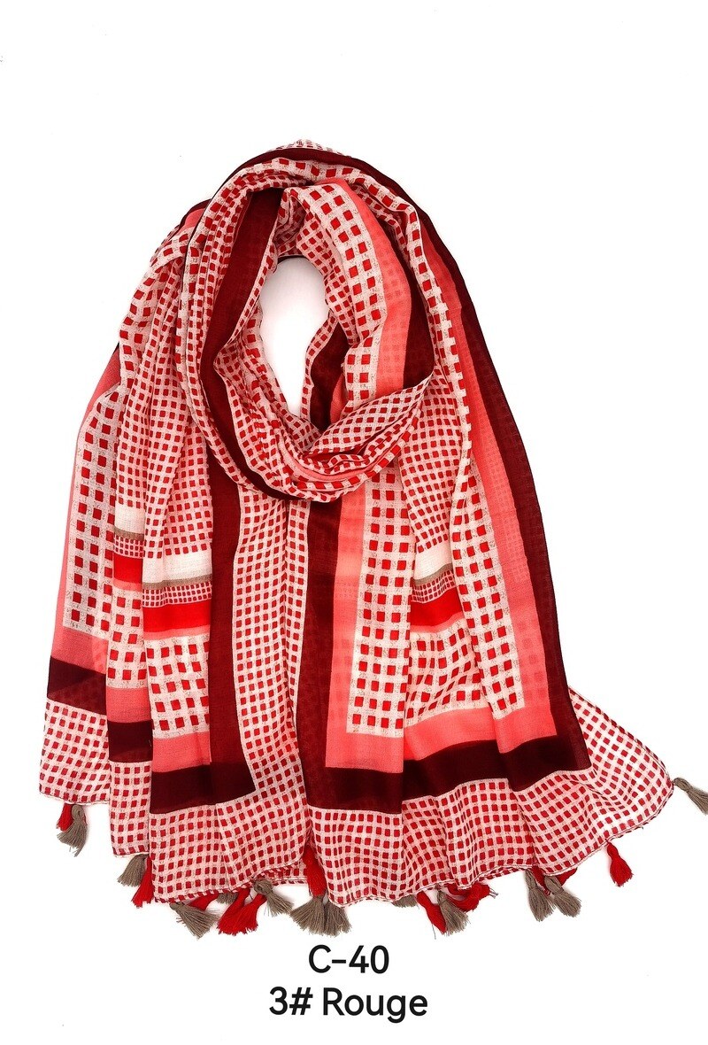 Großhändler M&P Accessoires - Schal mit Karomuster und zweifarbigen Pompons