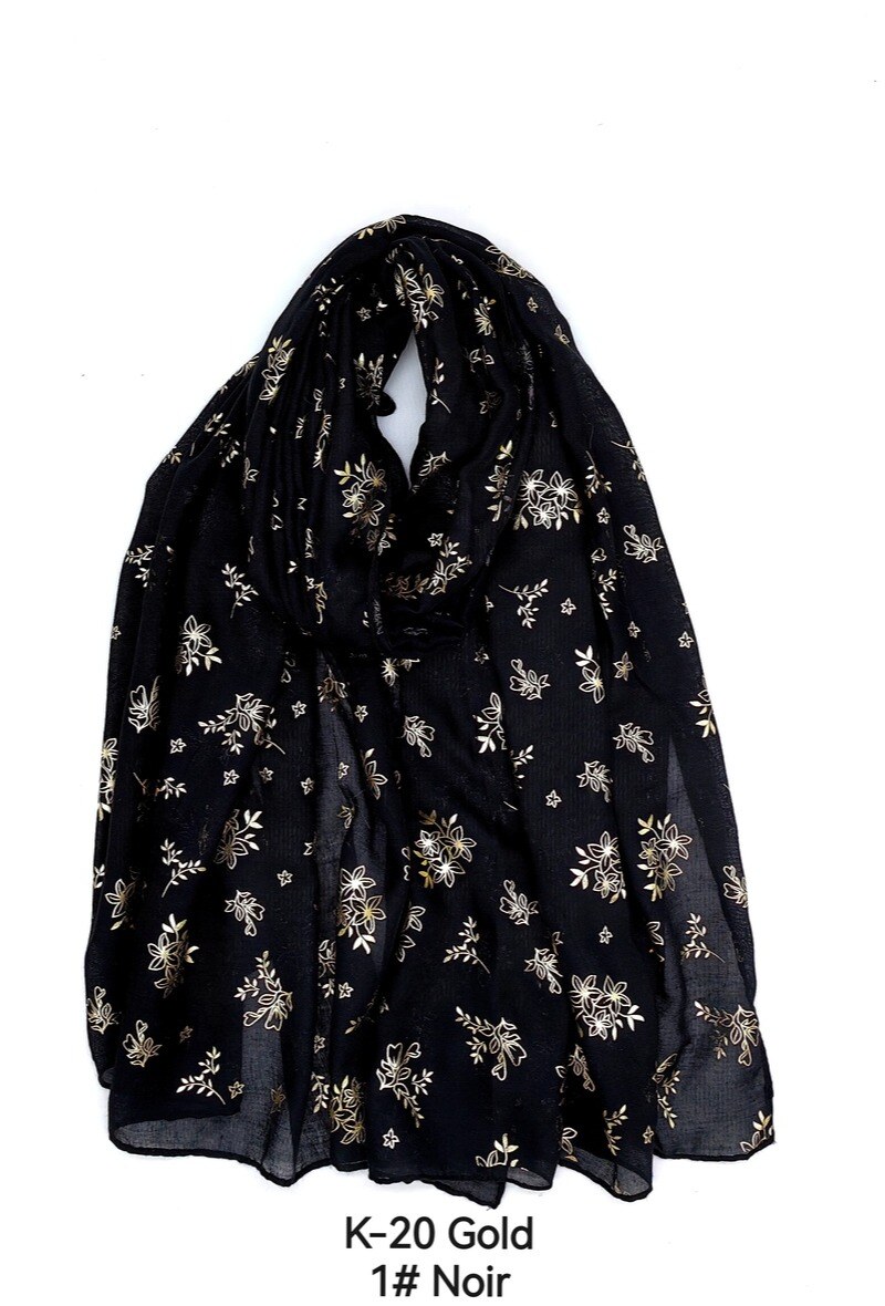 Wholesaler M&P Accessoires - Shiny golden printed scarf with flower pattern
